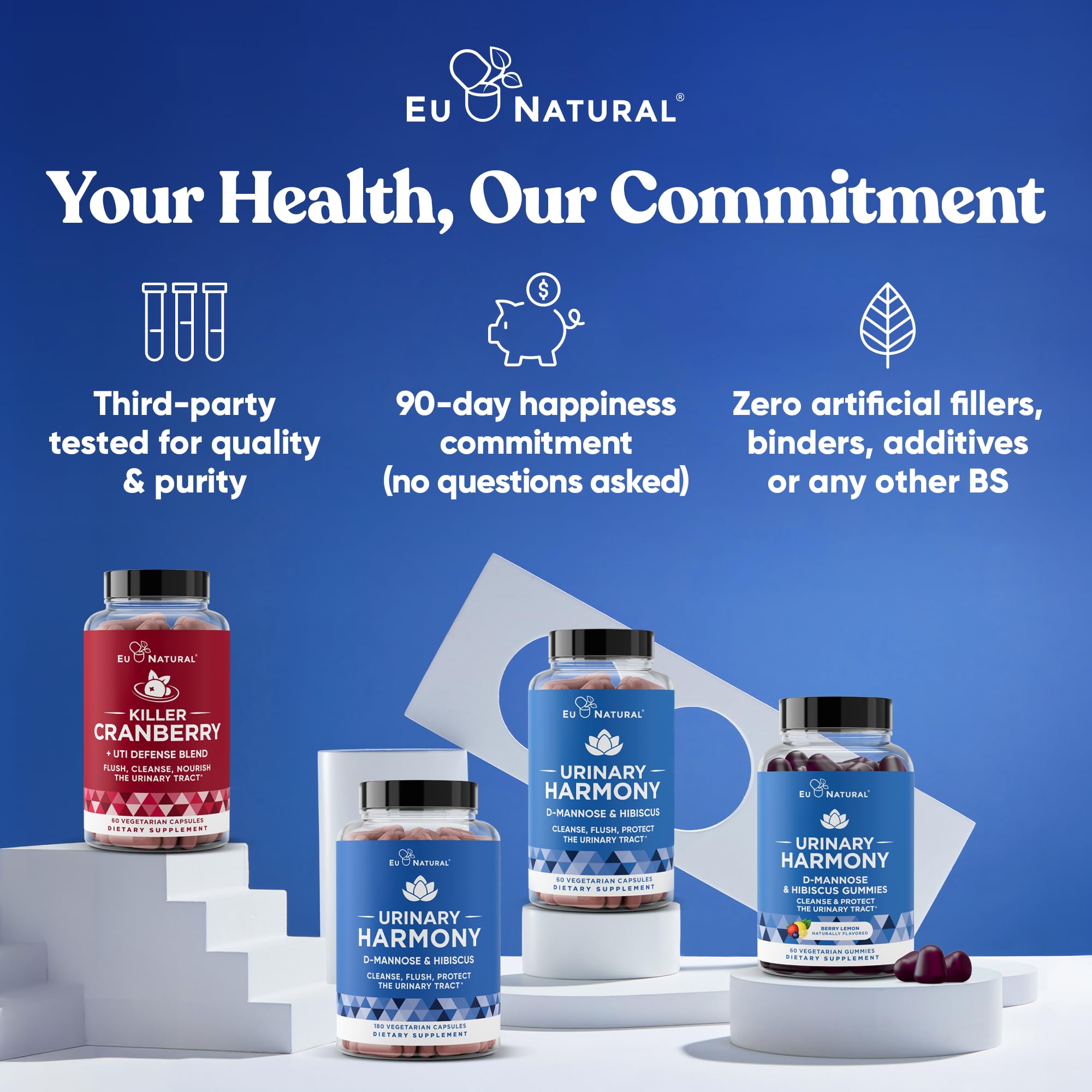 Logo Eu Natural Urinary Harmony et etiquette-produit sur l'emballage.