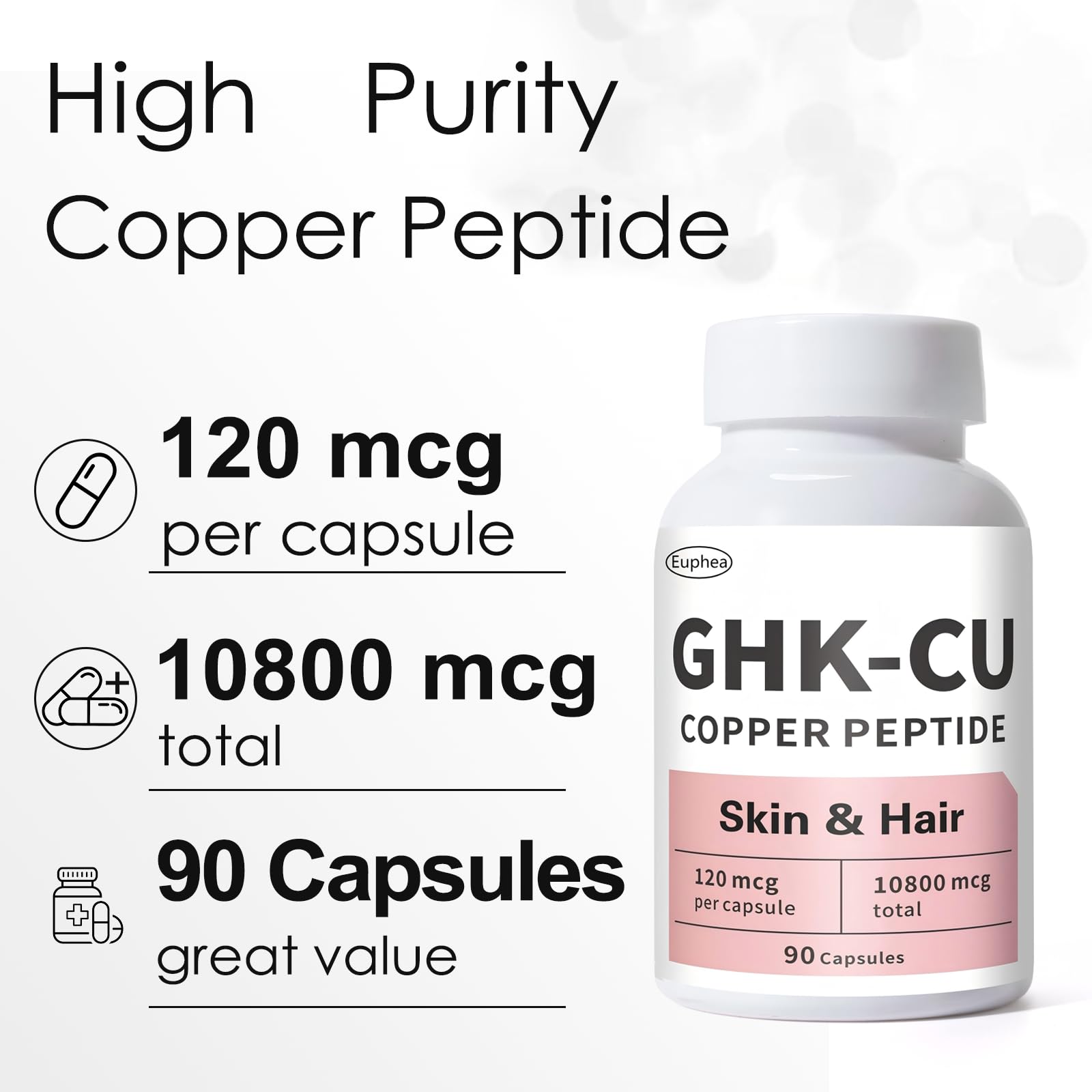 Coque de capsule douce Euphea GHK-Cu facilitant l'ingestion.