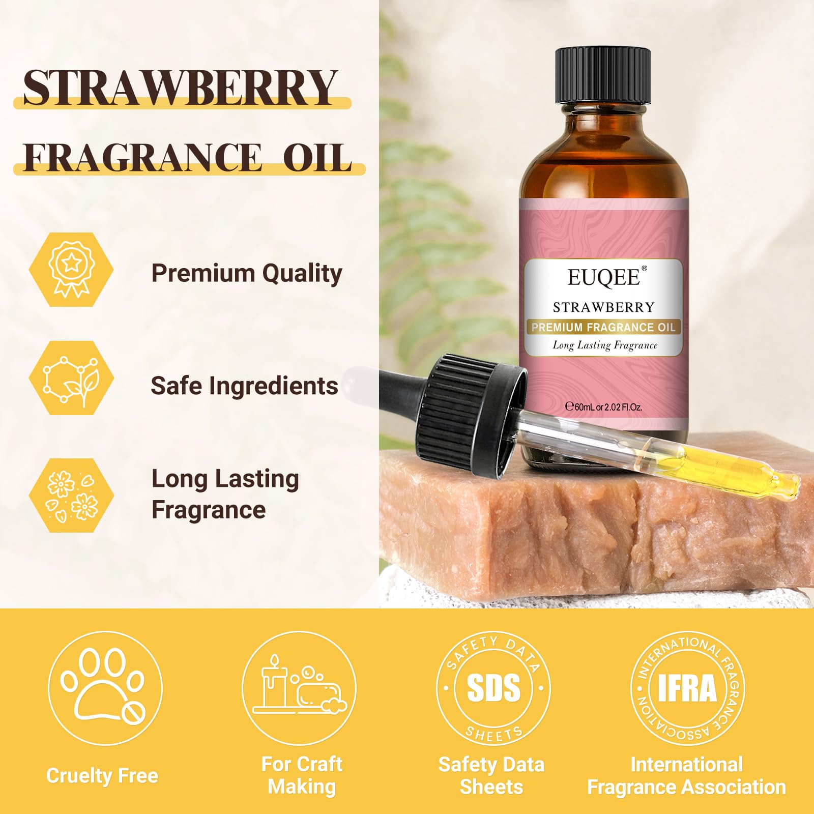 EUQEE fragrance fraise idéale pour diffuseur et parfum doux.