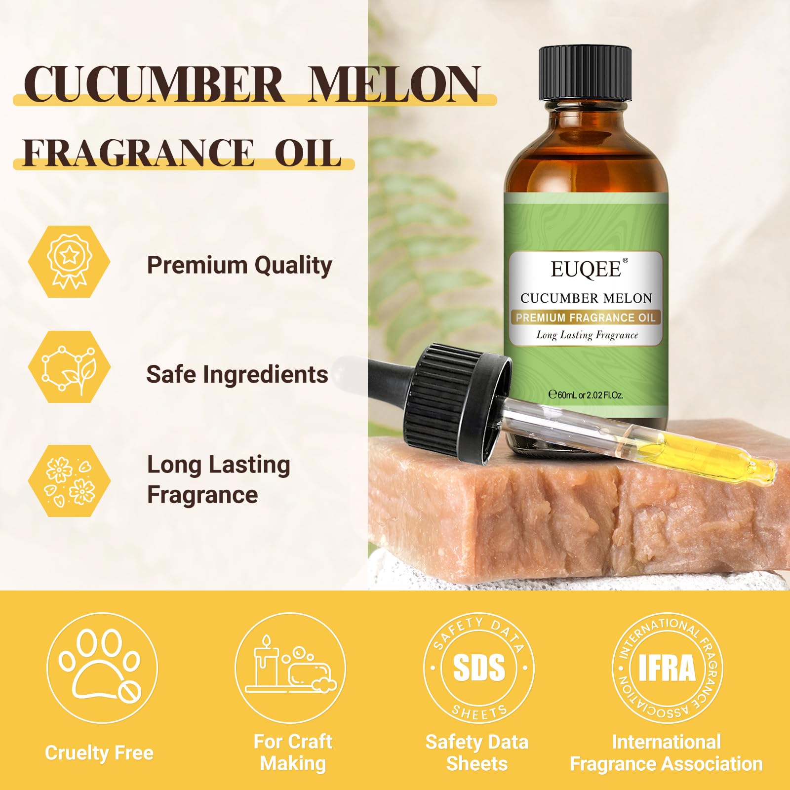 EUQEE huile parfum concombre melon, coffret cadeau élégant, parfait pour offrir.