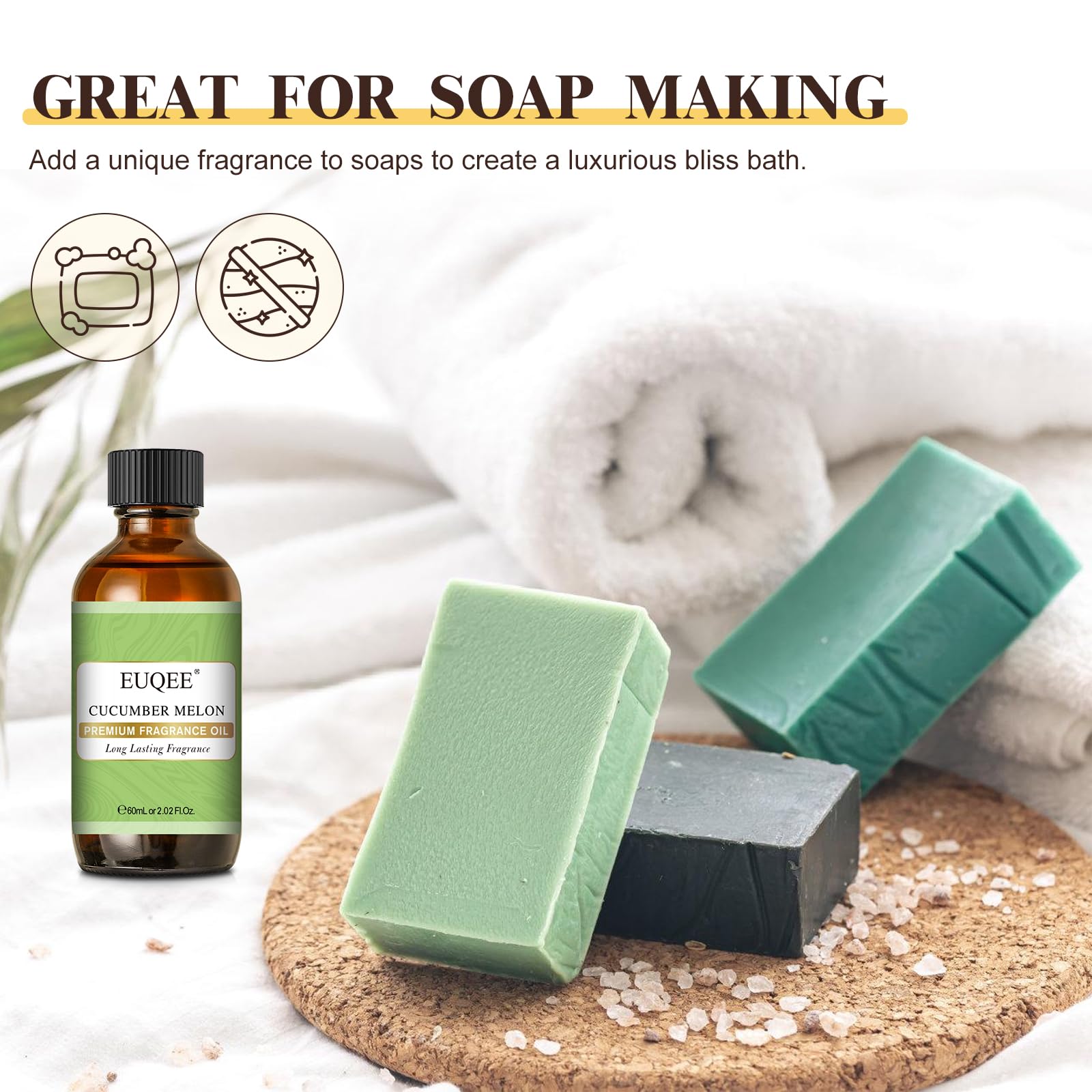 EUQEE huile parfum concombre melon, notes fraîches de concombre et melon.