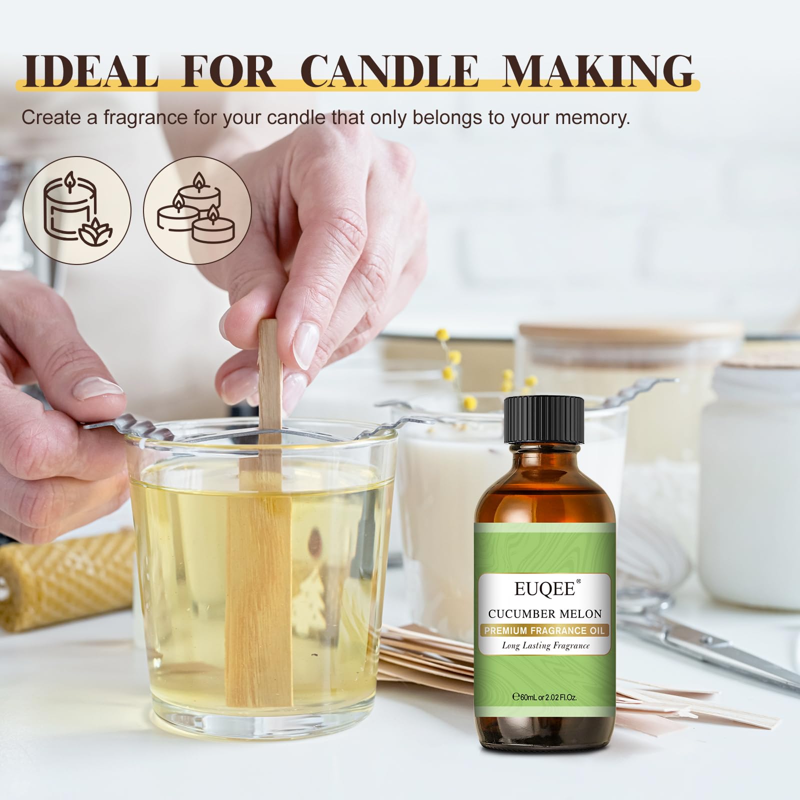 EUQEE huile parfum concombre melon, savon fait maison, parfum durable pour vos créations.