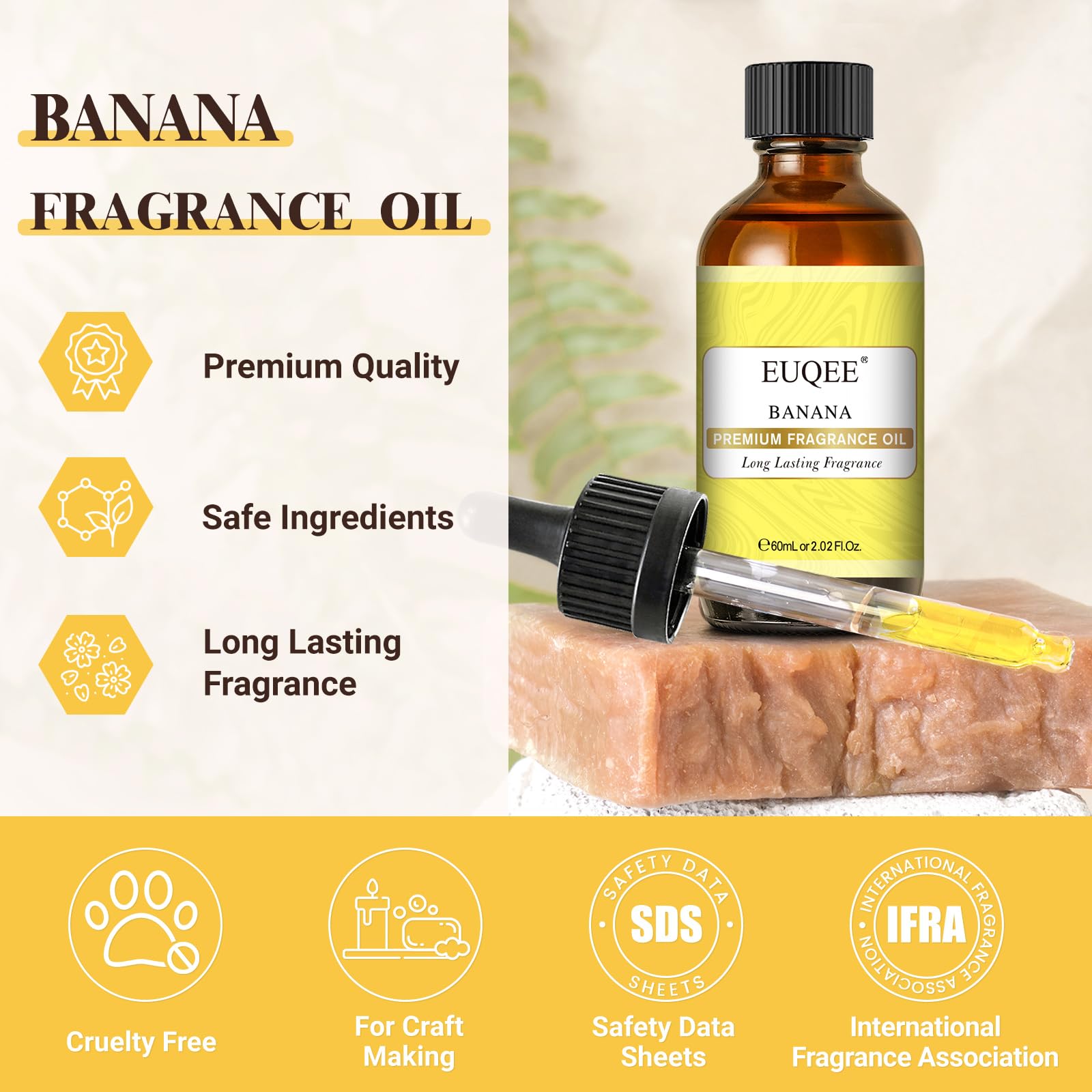 EUQEE huile parfum banane - diffuseur prêt à créer une ambiance chaleureuse.