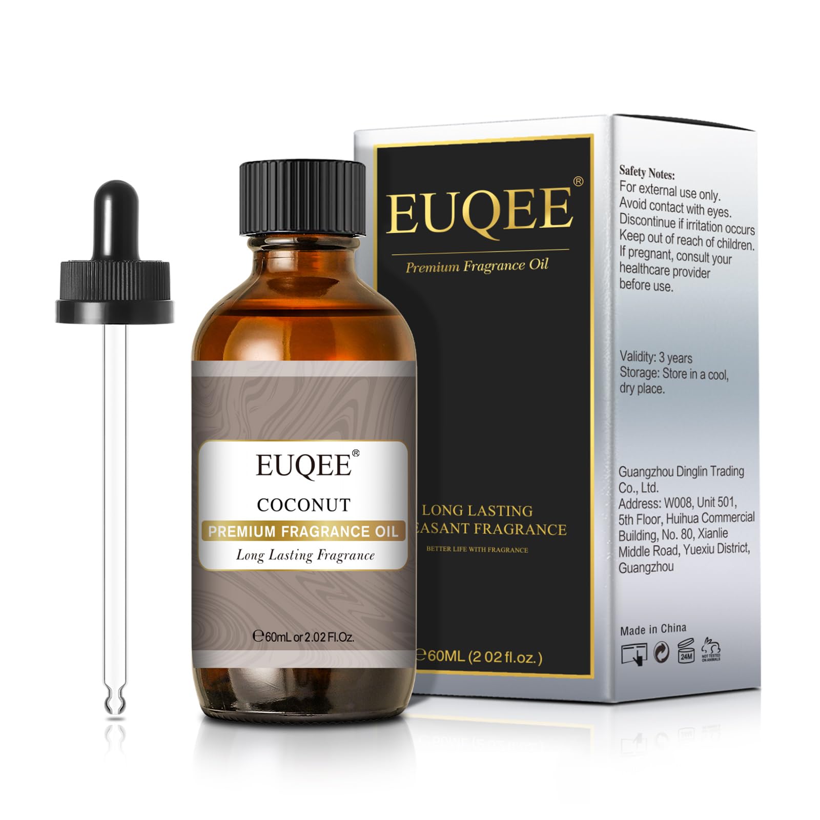 EUQEE Coco: bouteille en verre sombre pour diffusion durable du parfum coco
