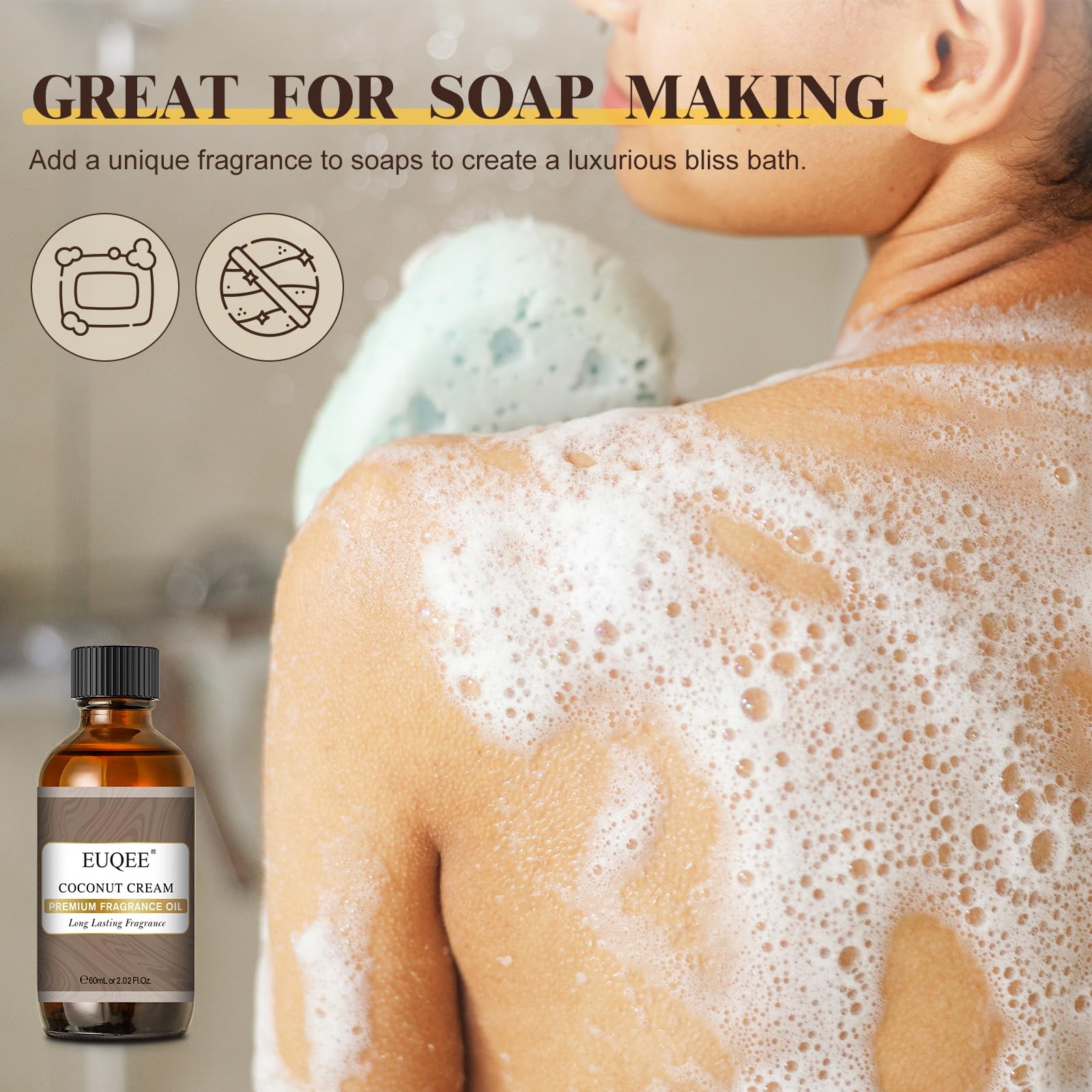EUQEE parfum coco pour sels de bain relaxants.