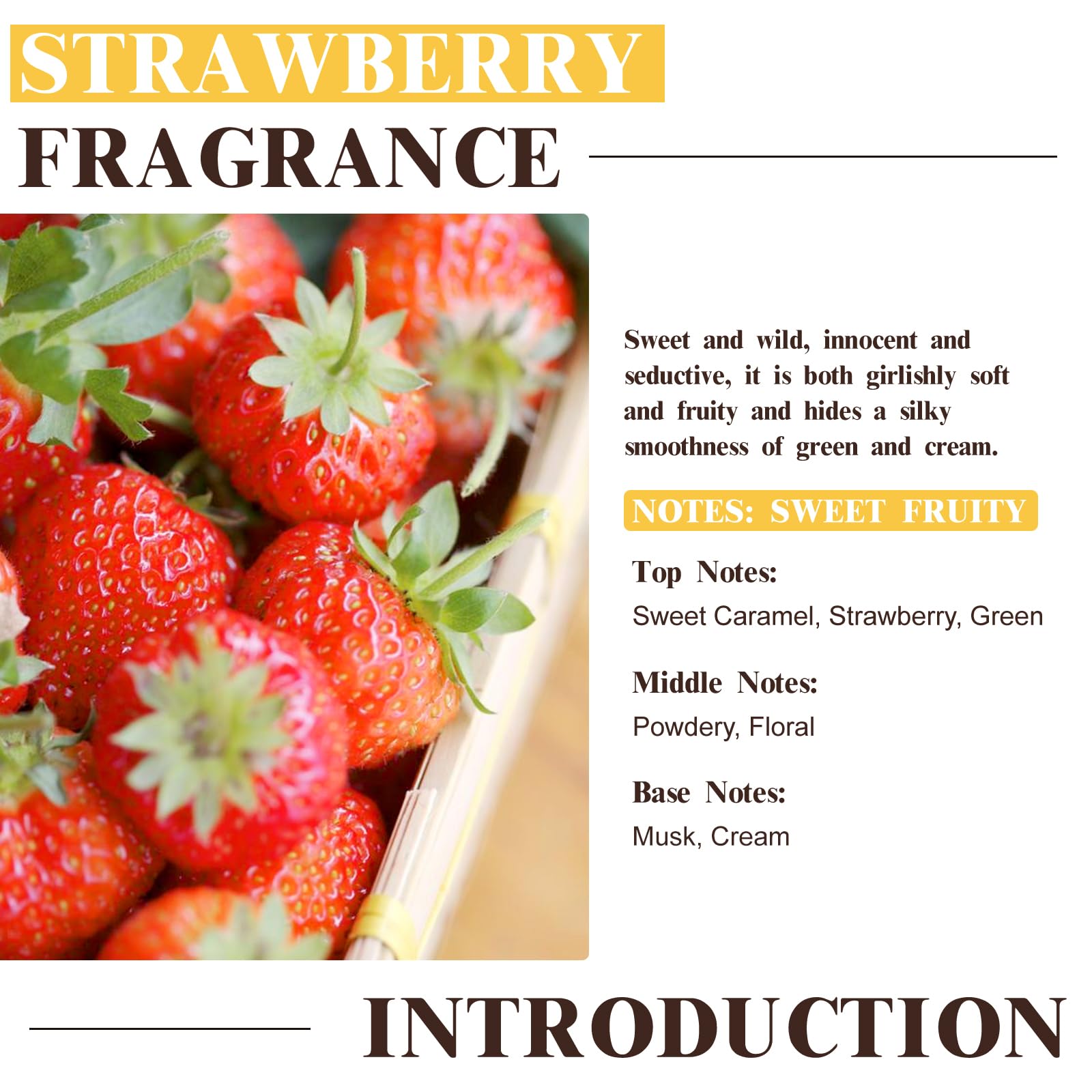 EUQEE huile fraise dans bouteille ambrée au design élégant.