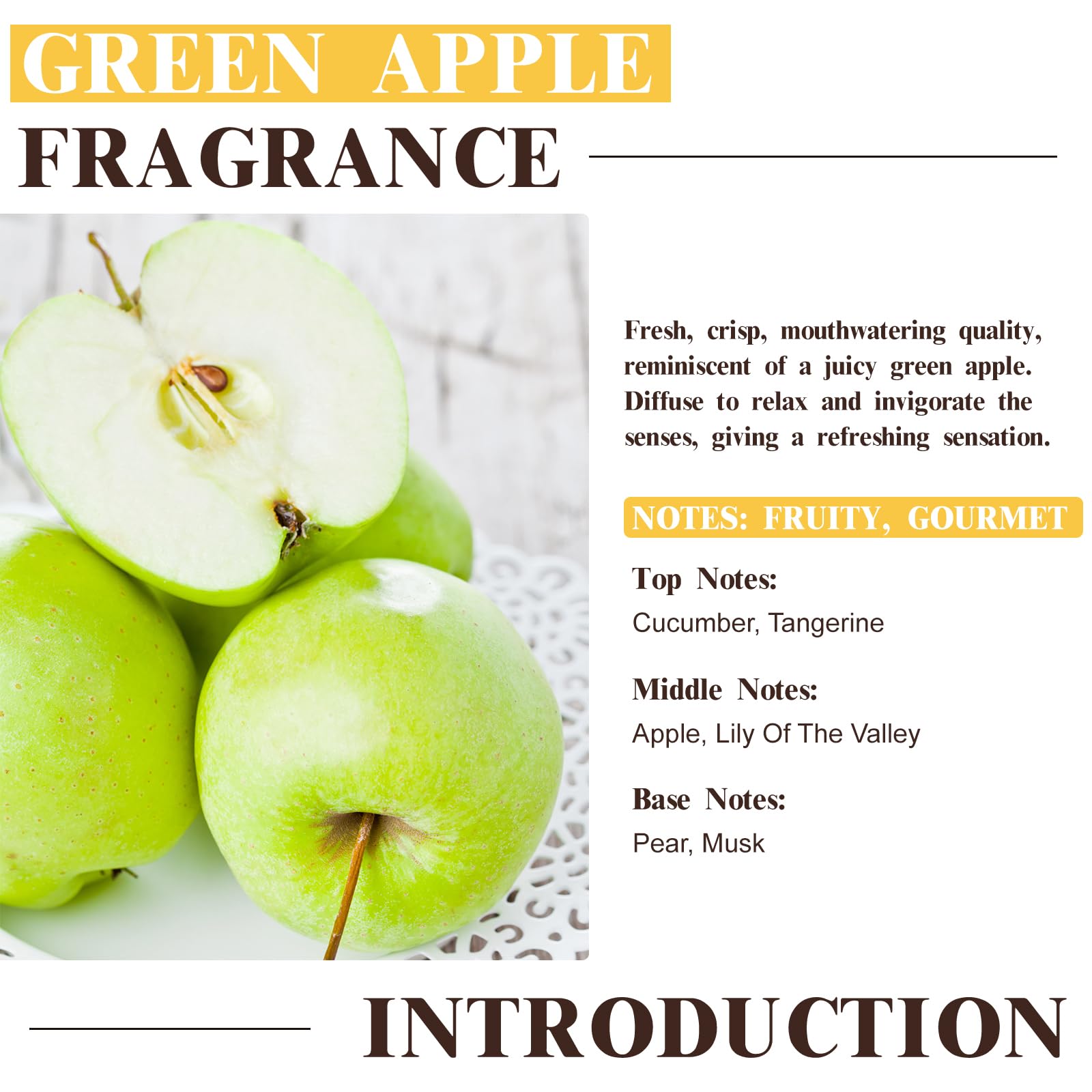 EUQEE huile parfum pomme verte, diffuseur pour créer une ambiance rafraîchissante.