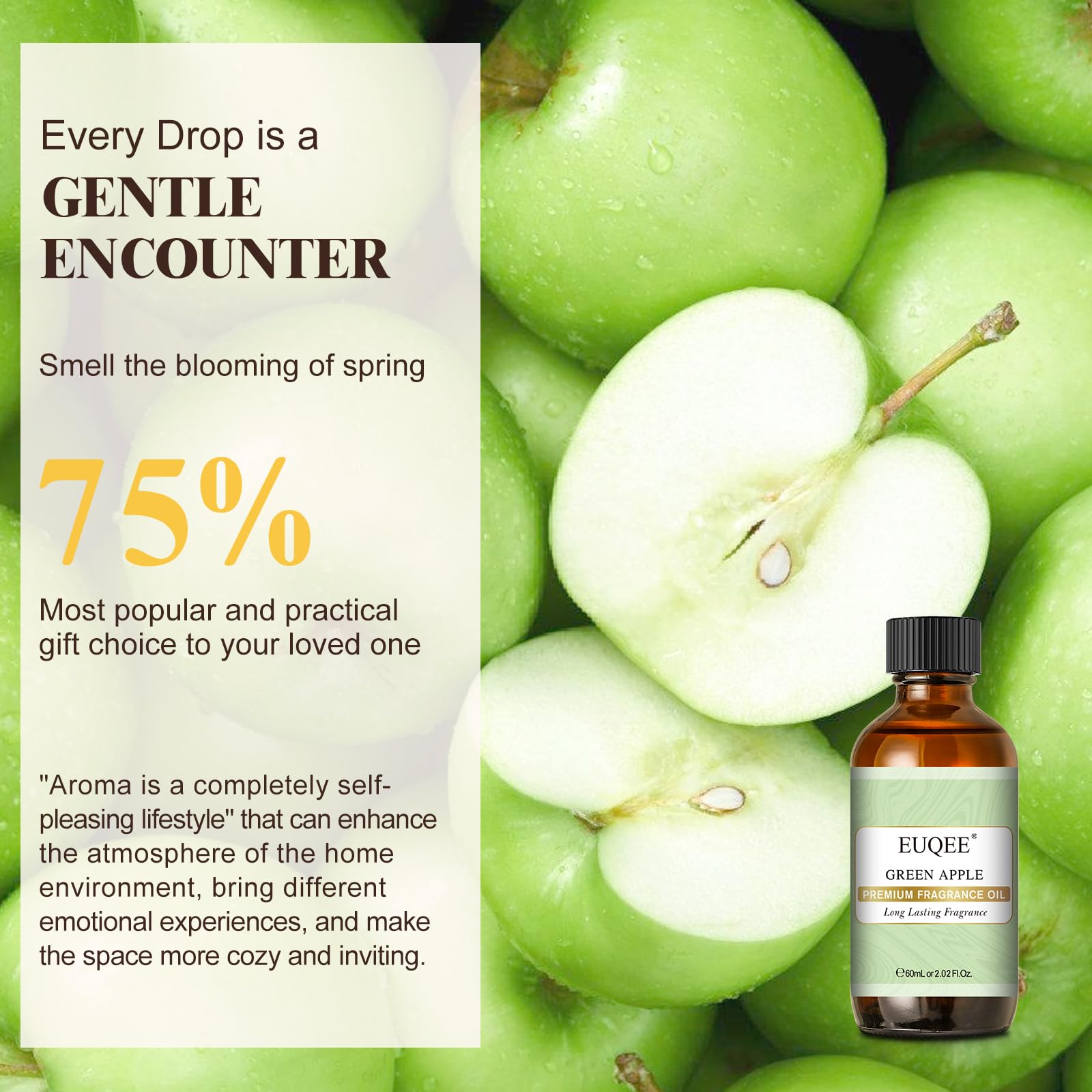 EUQEE huile parfum pomme verte, idéale pour parfumer vos bougies artisanales.