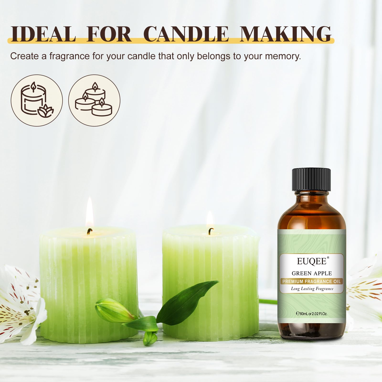 EUQEE huile parfum pomme verte, parfaite pour savon artisanal et soins maison.