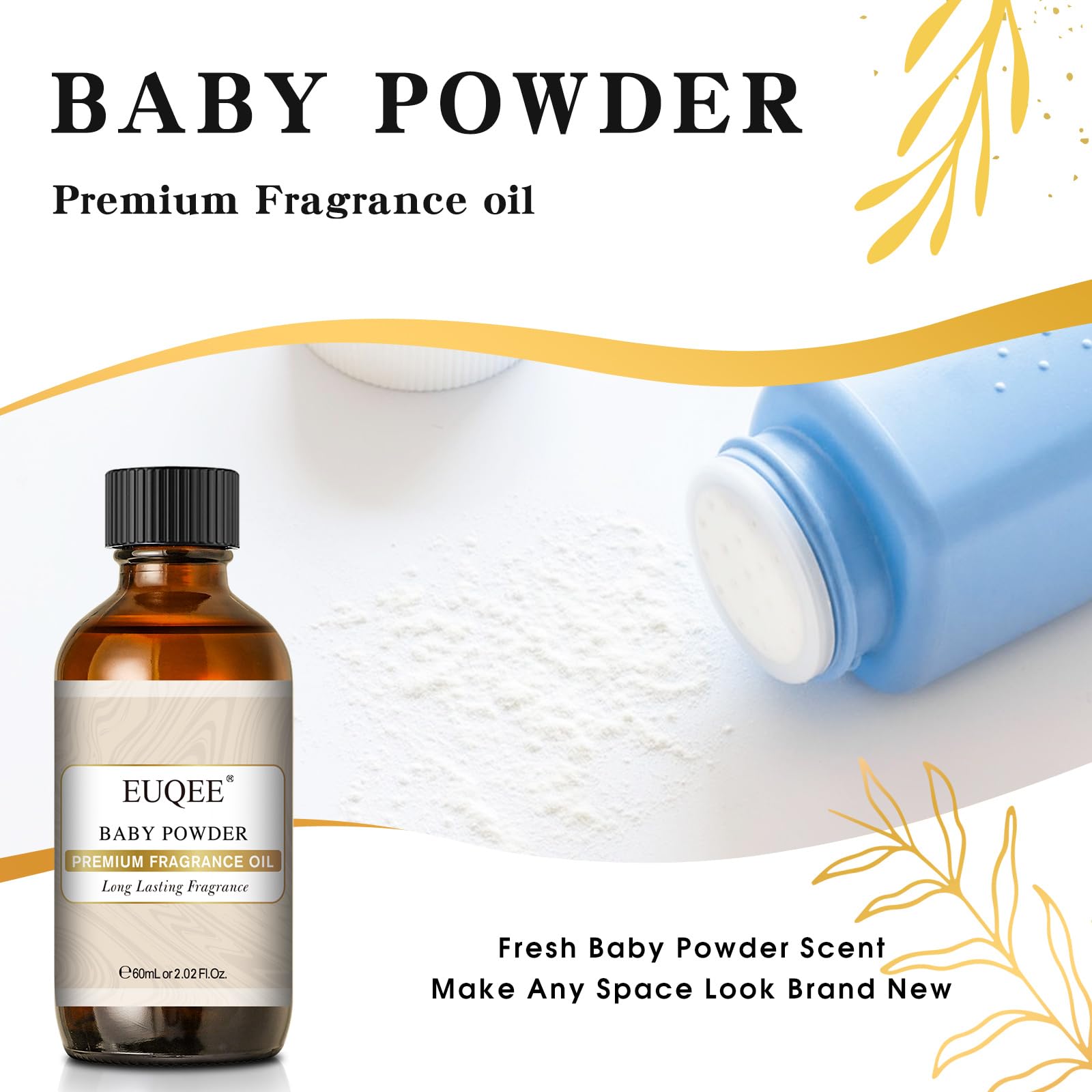 EUQEE Poudre Bébé dans diffuseur: parfum doux et durable.