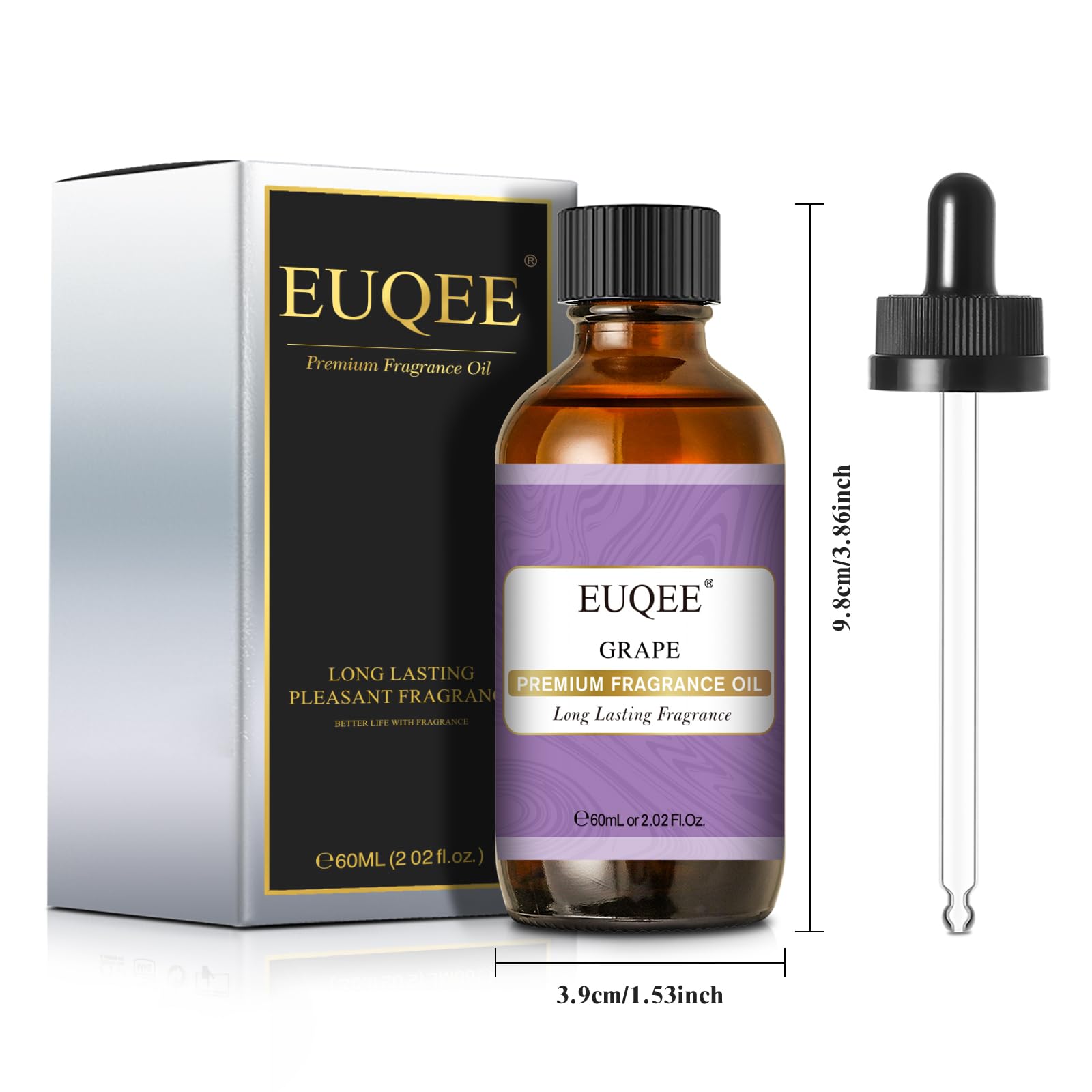 EUQEE huile parfum raisin avec compte-gouttes pour dosages précis et pratiques.