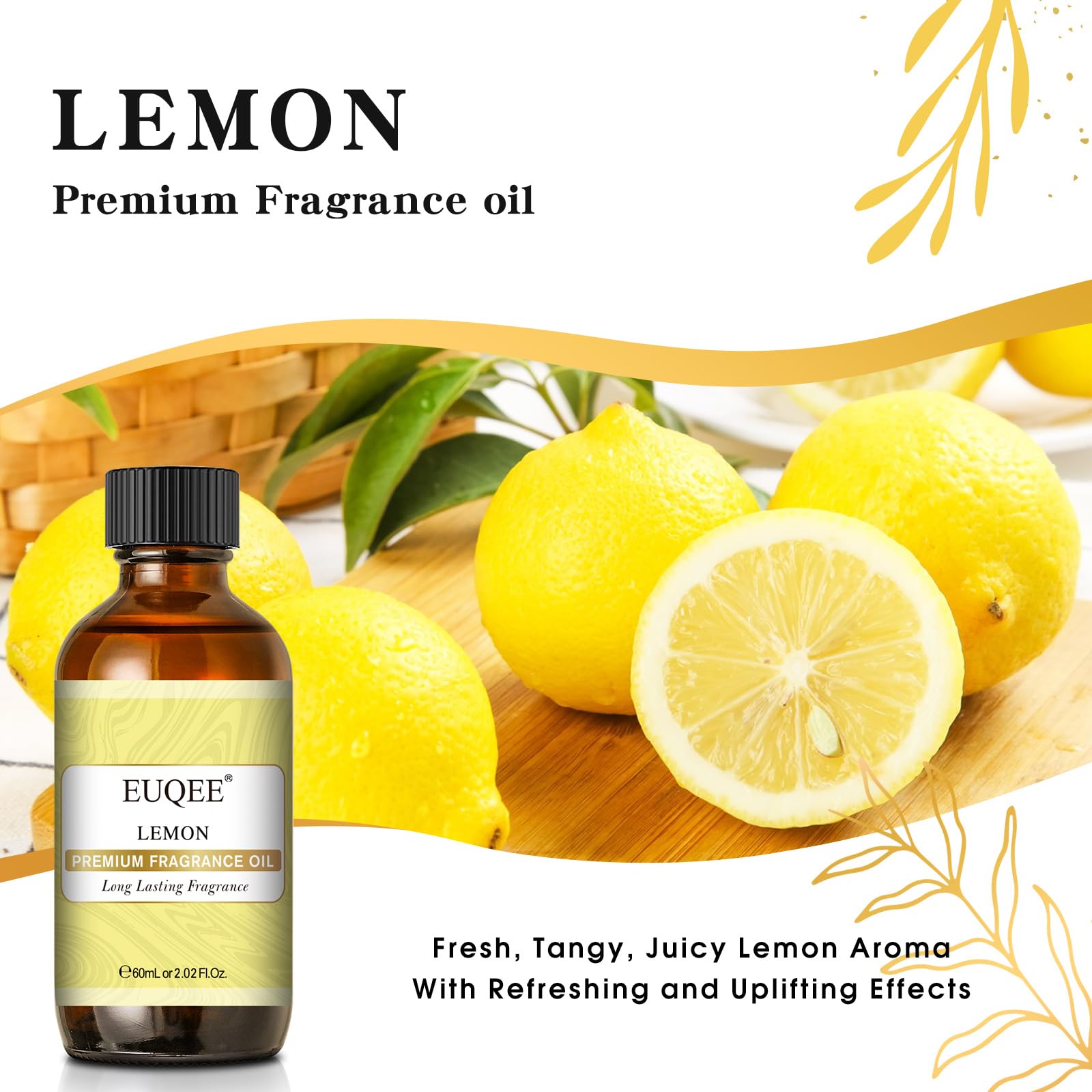 EUQEE huile parfum citron avec pipette-verre pour doser précisément et éviter le gaspillage.