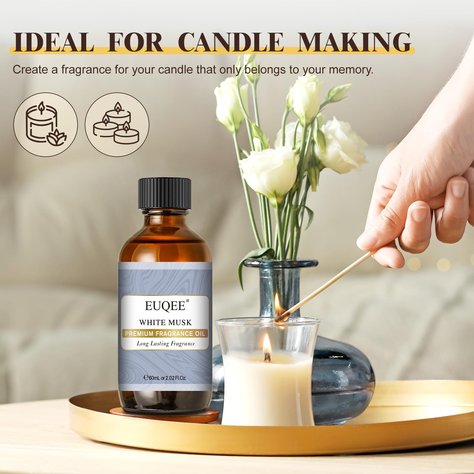 EUQEE Musc Blanc: flacon ambré protège la fragrance du soleil
