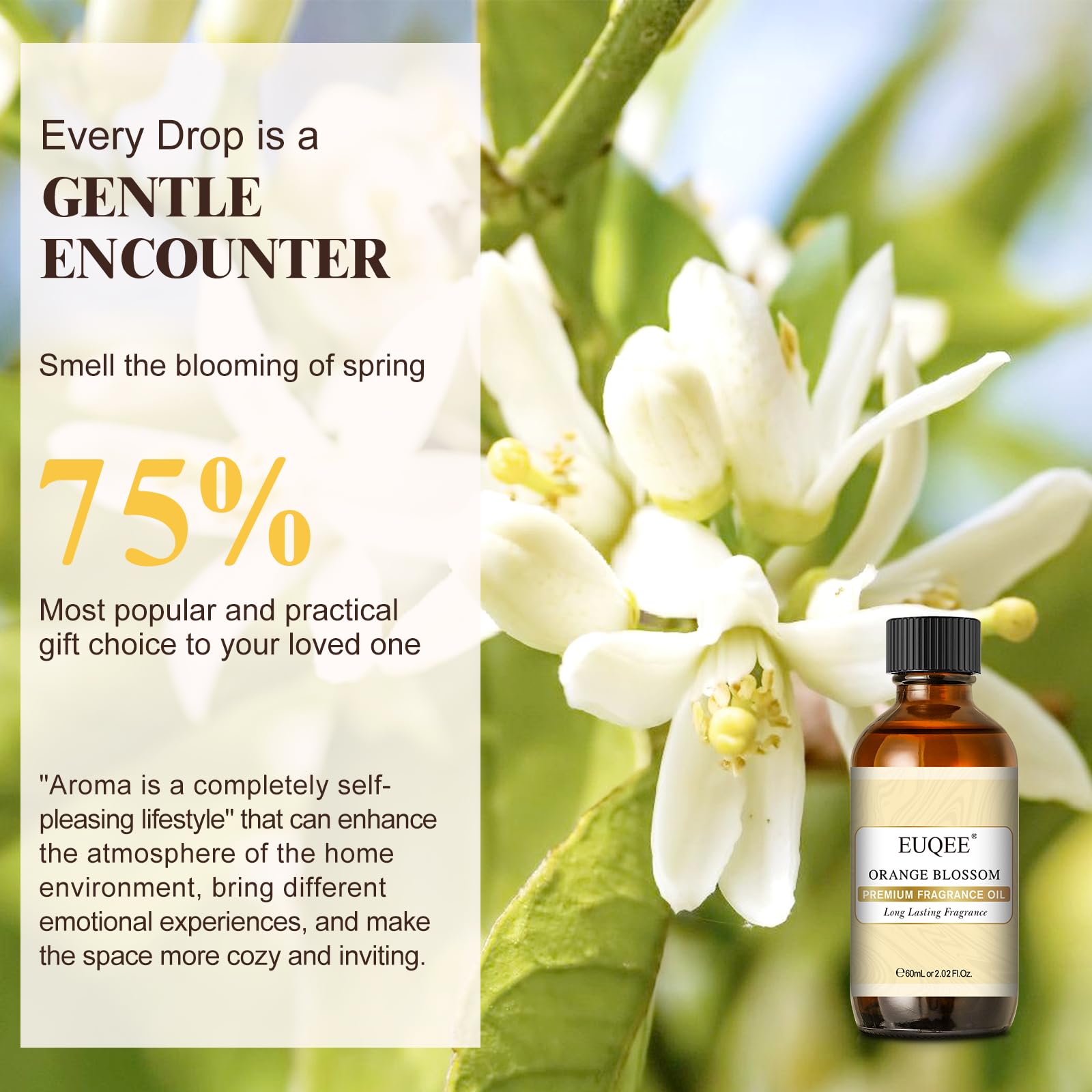 EUQEE huile orange pour sels de bain, expérience sensorielle relaxante.
