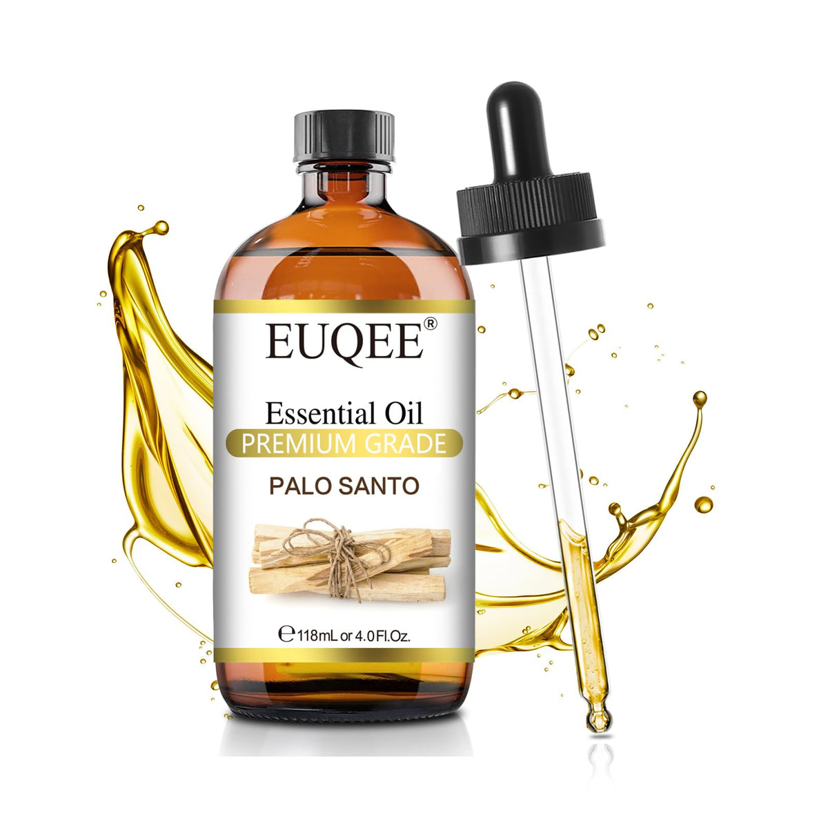 EUQEE Palo Santo 118 ml: bouteille en verre ambré protégeant l'huile.