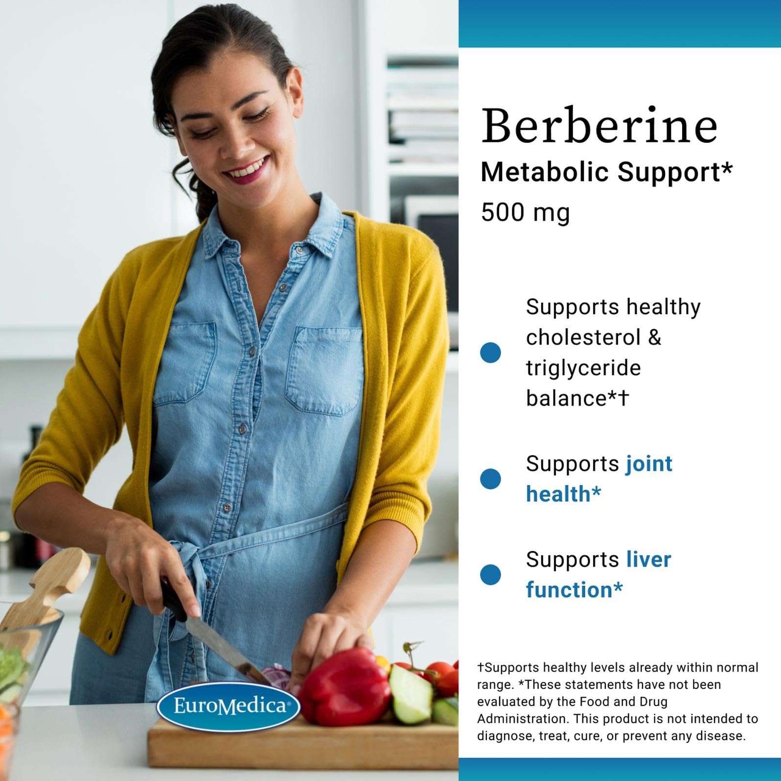 Gélules véganes EuroMedica Berberine, faciles à prendre et adaptées à un mode de vie sain