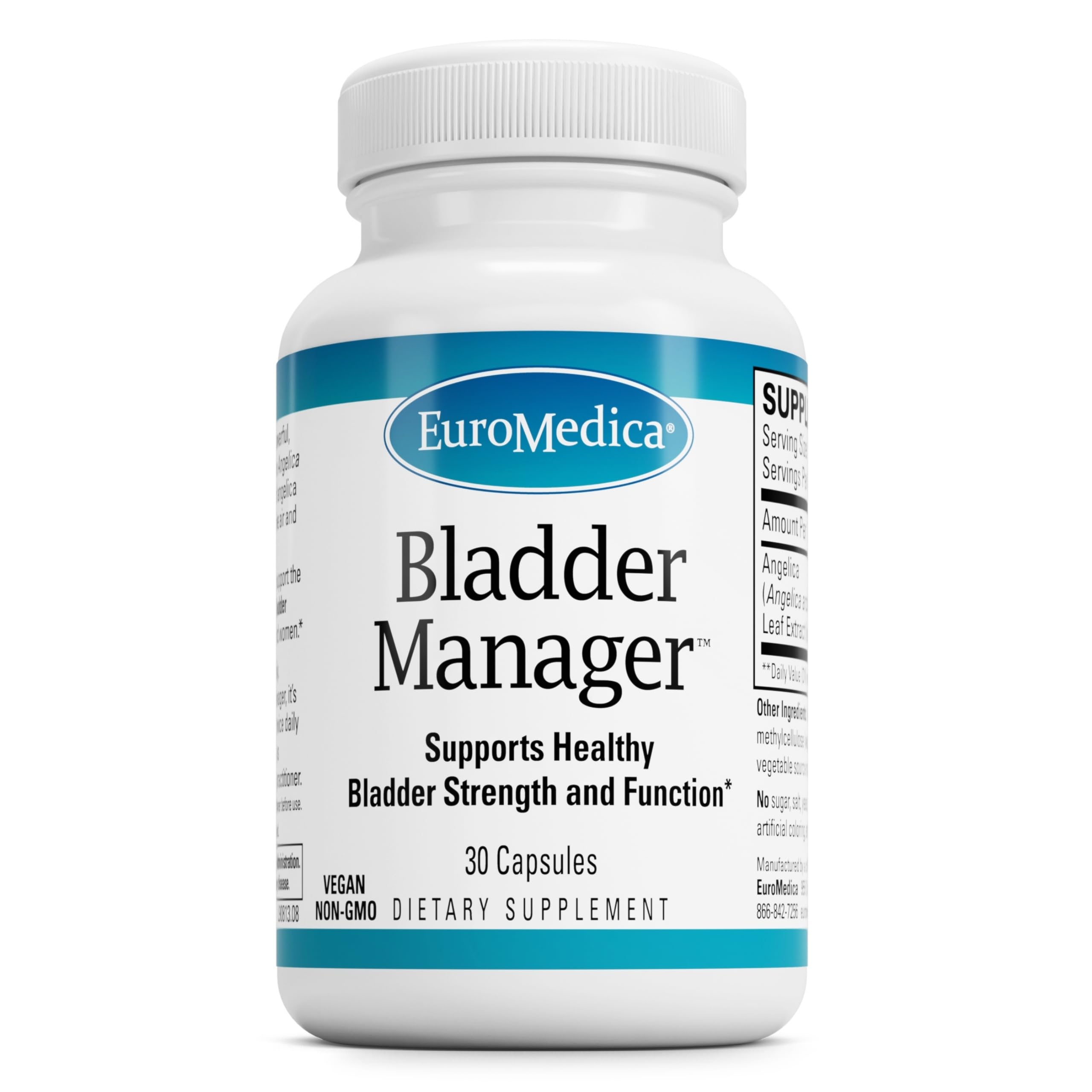 EuroMedica Bladder Manager: bouteille 30 capsules véganes pour le soutien des fonctions urinaires.