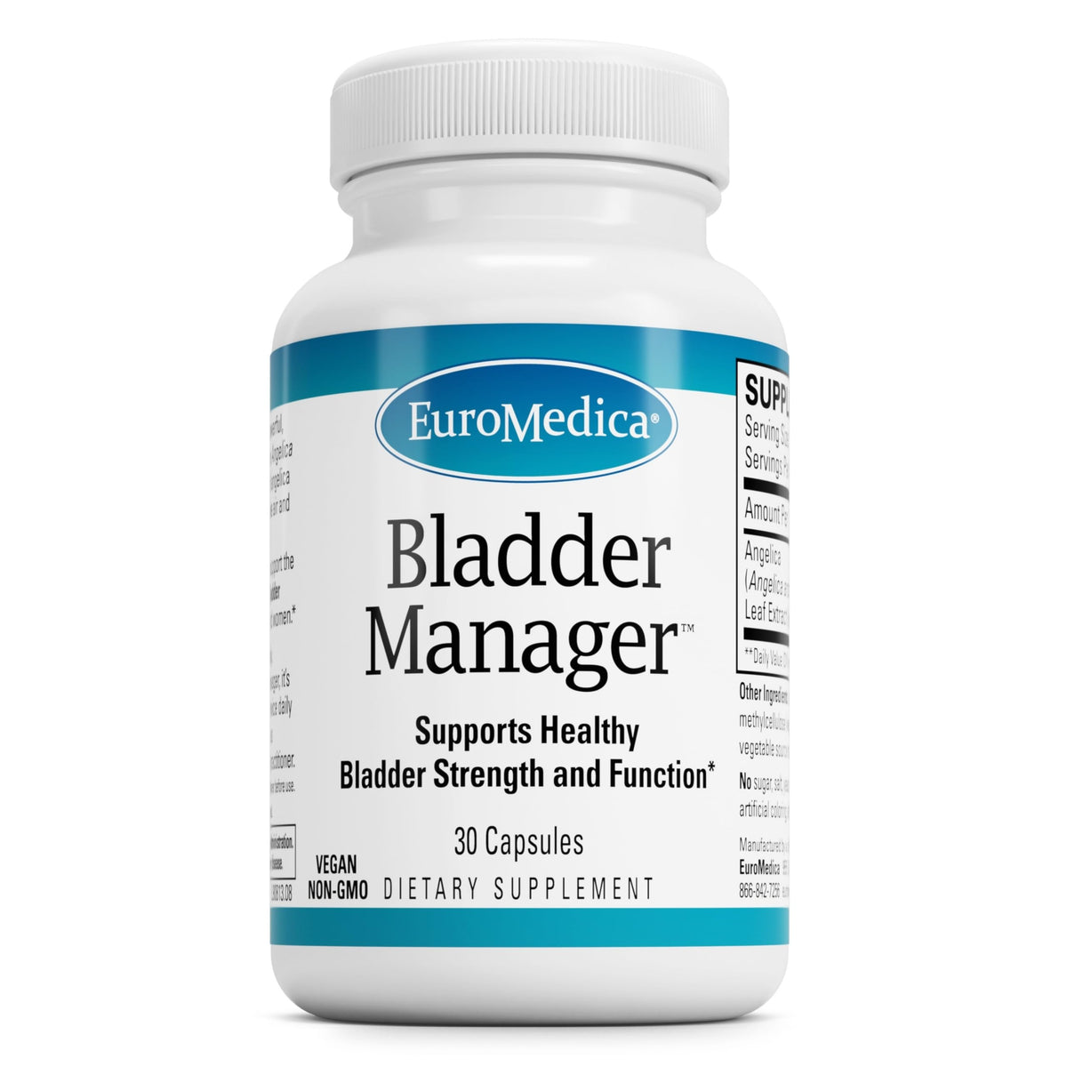EuroMedica Bladder Manager: bouteille 30 capsules véganes pour le soutien des fonctions urinaires.