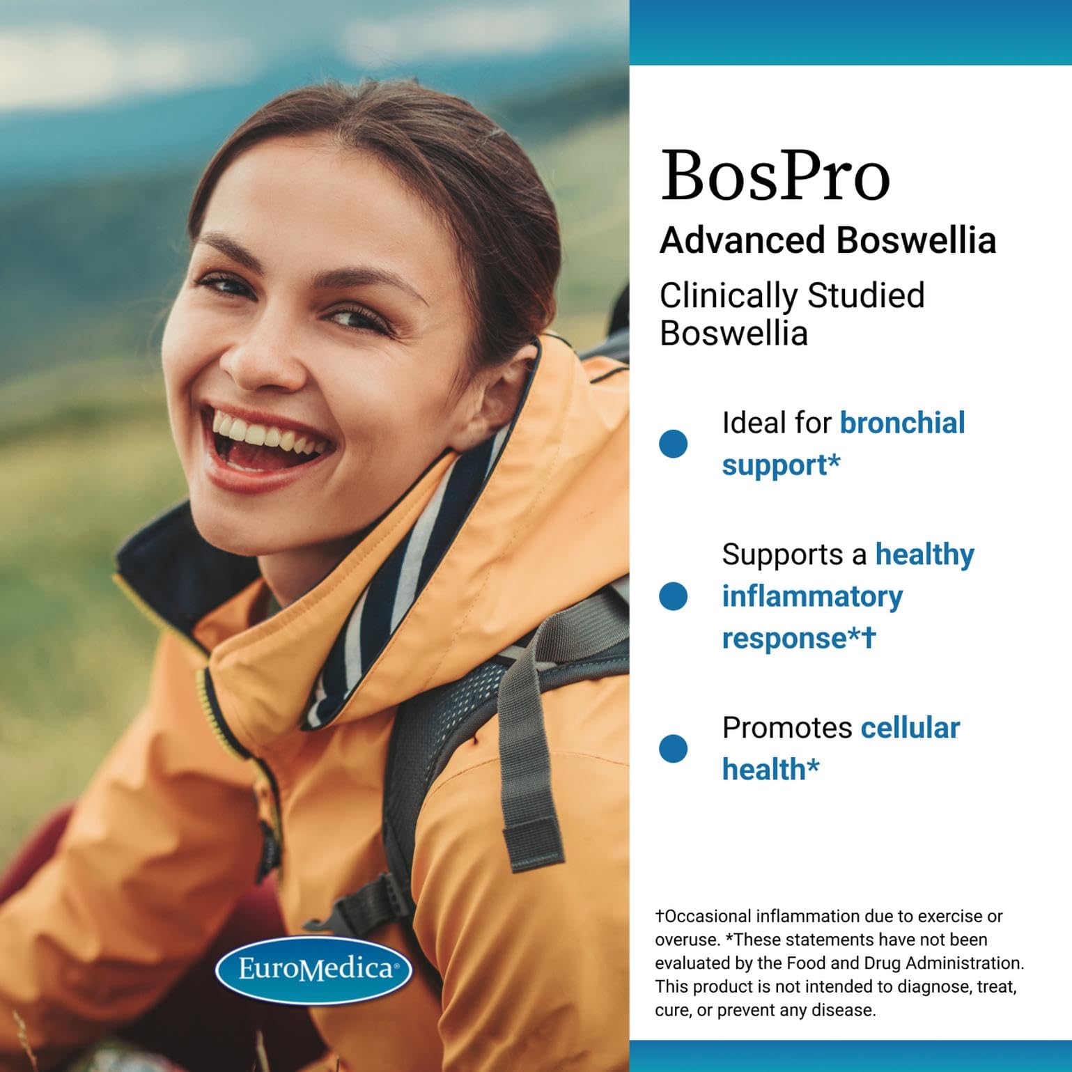 Boîte EuroMedica BosPro et étiquette lisible, présentation du complément