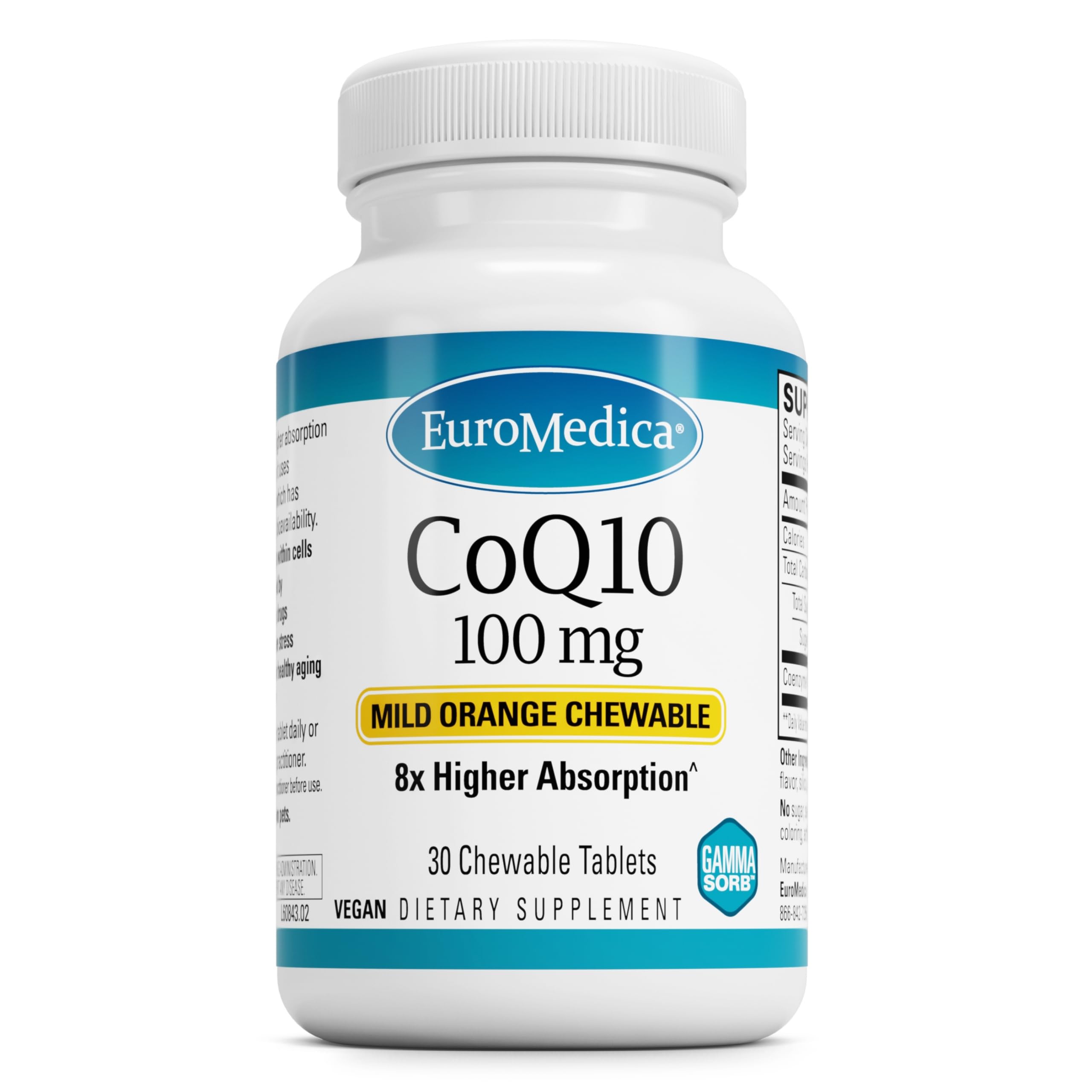 EuroMedica CoQ10 100 mg – Emballage pratique pour dosage quotidien et facilité d’utilisation.