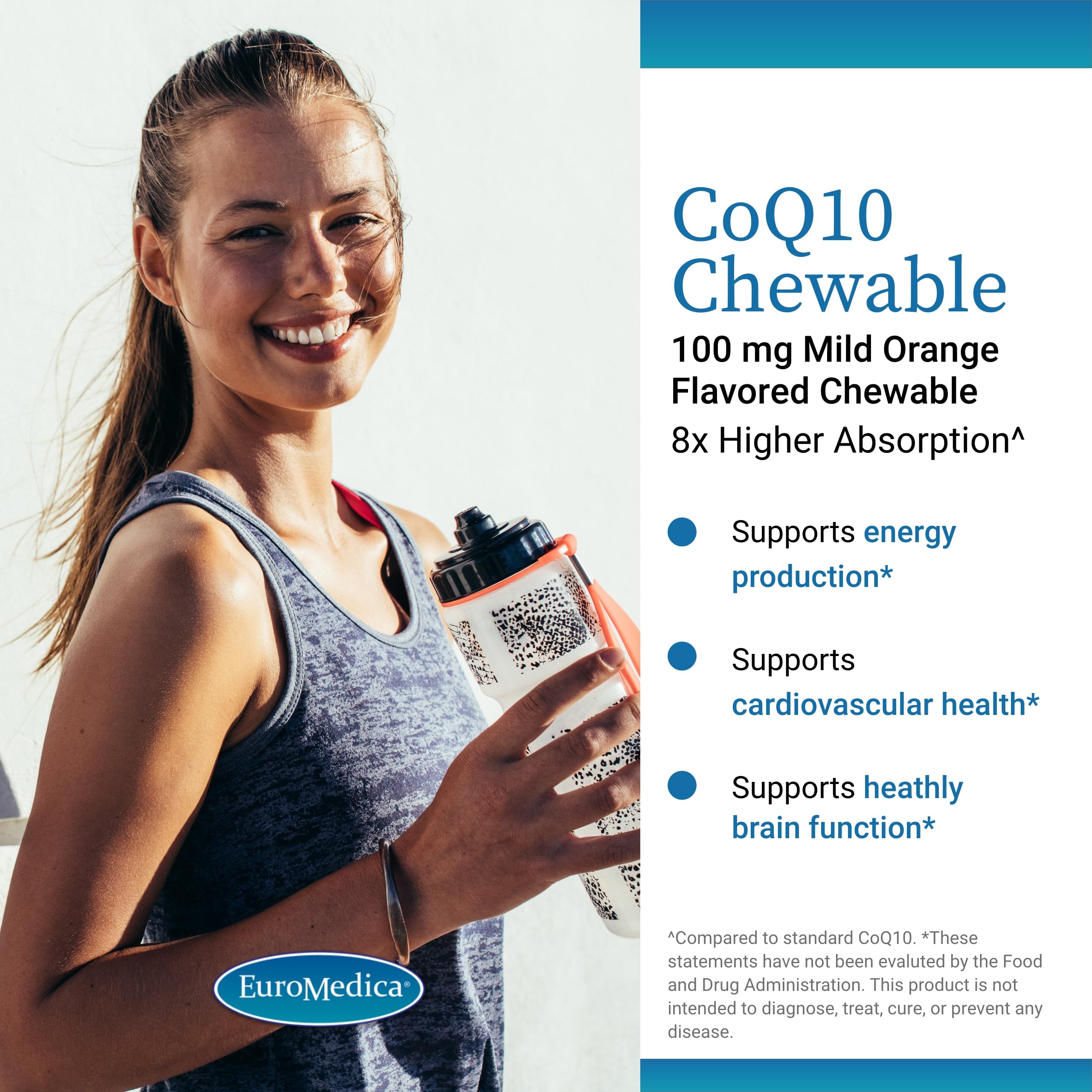EuroMedica CoQ10 100 mg – Tablettes à mâcher soutenant la santé du cœur.