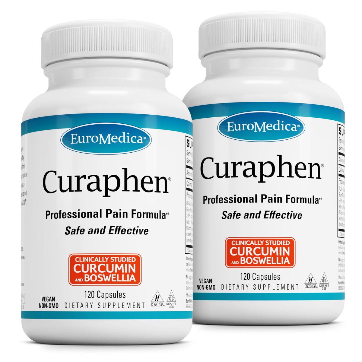EuroMedica Curaphen: bouteille-curcumine prête pour le soutien occasionnel après l'exercice.