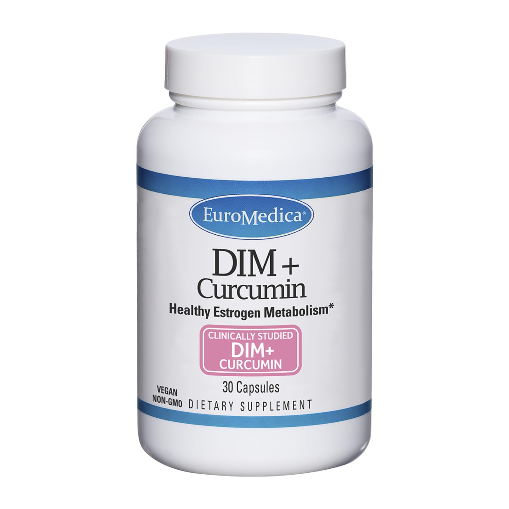 EuroMedica DIM + Curcumin : bouteille et emballage faciles à ranger pour la routine quotidienne.