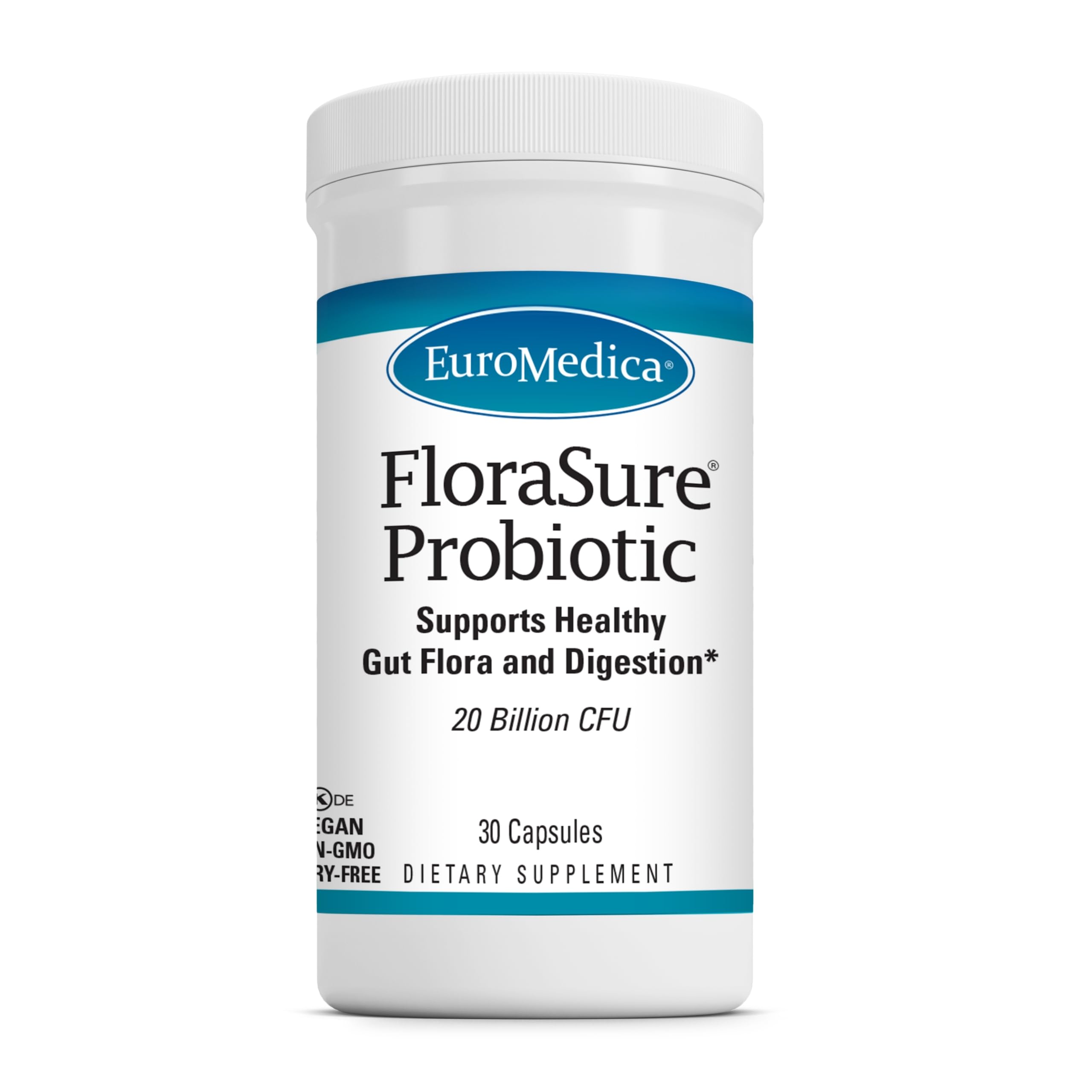EuroMedica FloraSure Probiotic : Bouteille digestive, soutien intestinal quotidien et confort après-repas.