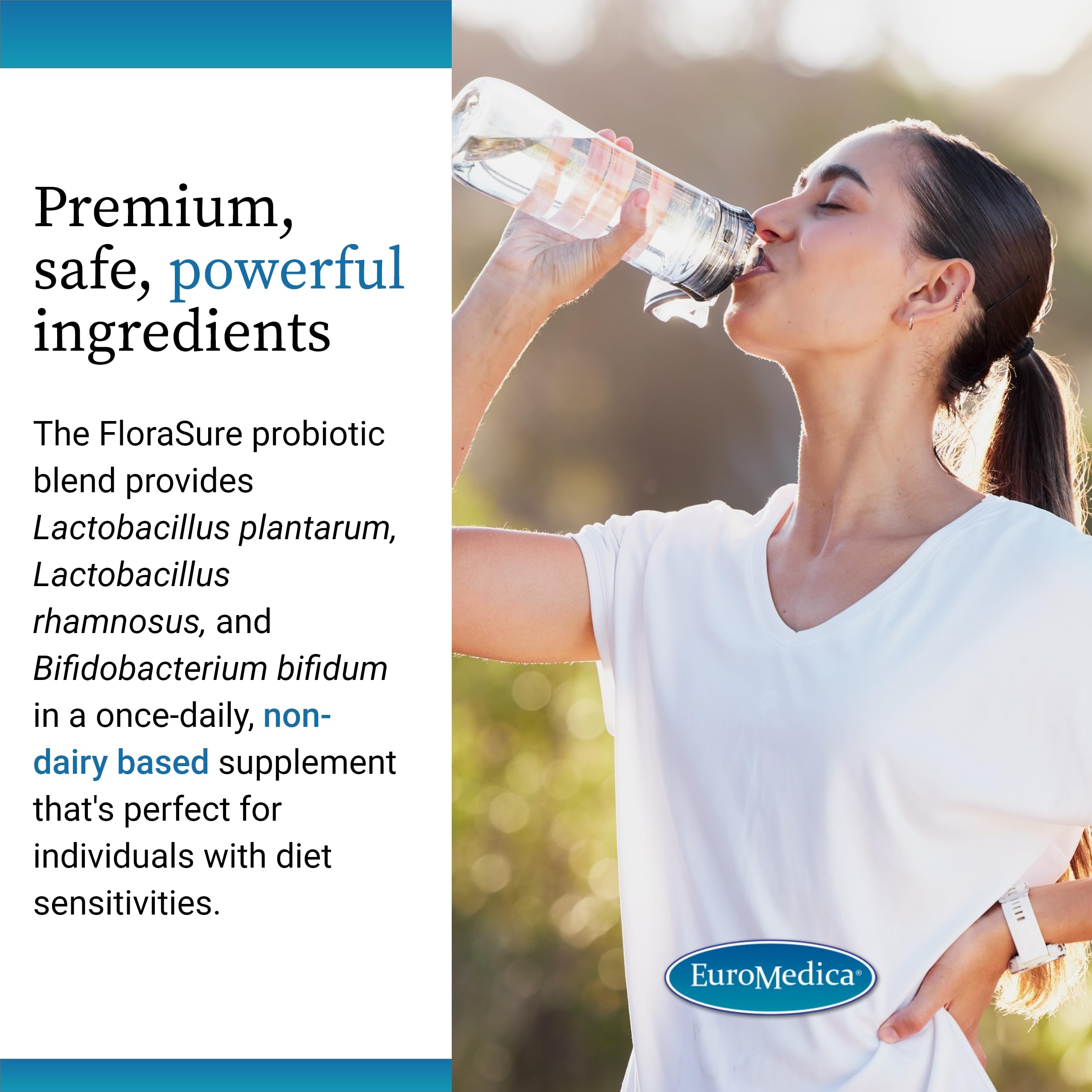 EuroMedica FloraSure Probiotic : Sans allergènes, formule adaptée aux restrictions alimentaires.