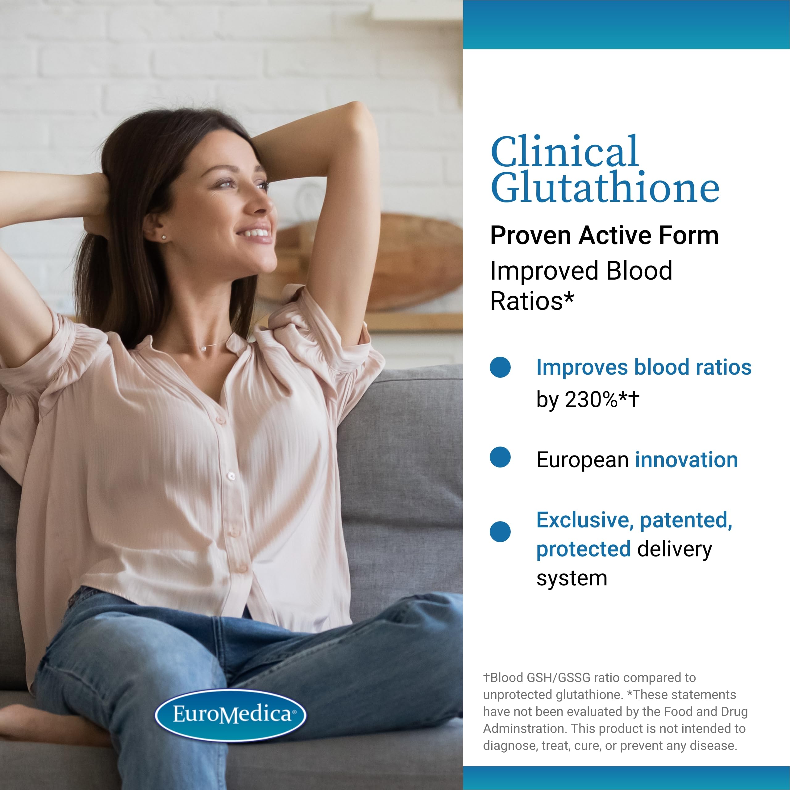 EuroMedica Glutathione - Emballage boîte: convient à un mode de vie sain.