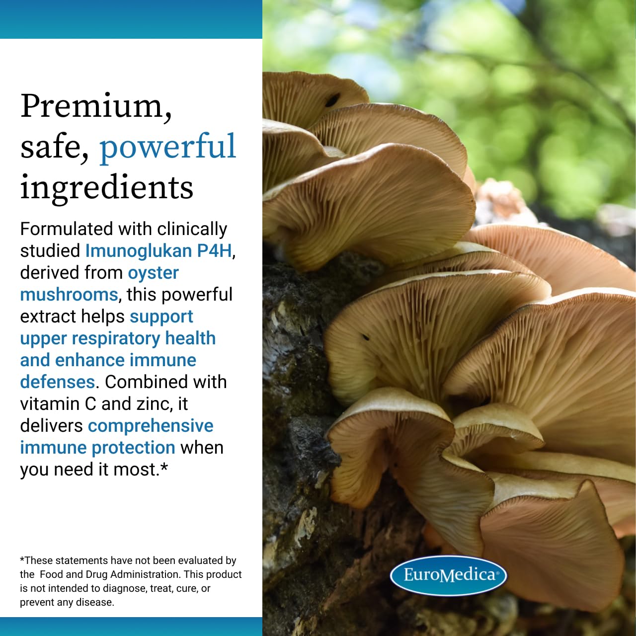 EuroMedica ImunoPleuran, vitamine C et zinc, soutien quotidien potentiel.