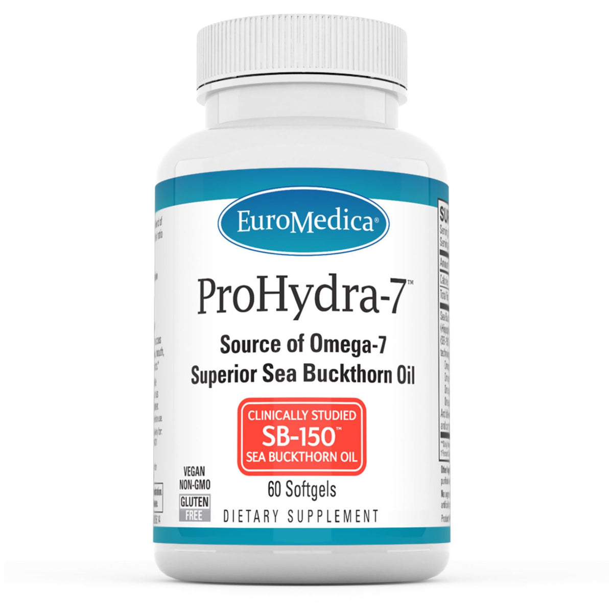 EuroMedica ProHydra-7: bouteille élégante avec capsules riches en oméga-7 pour l'hydratation potentielle