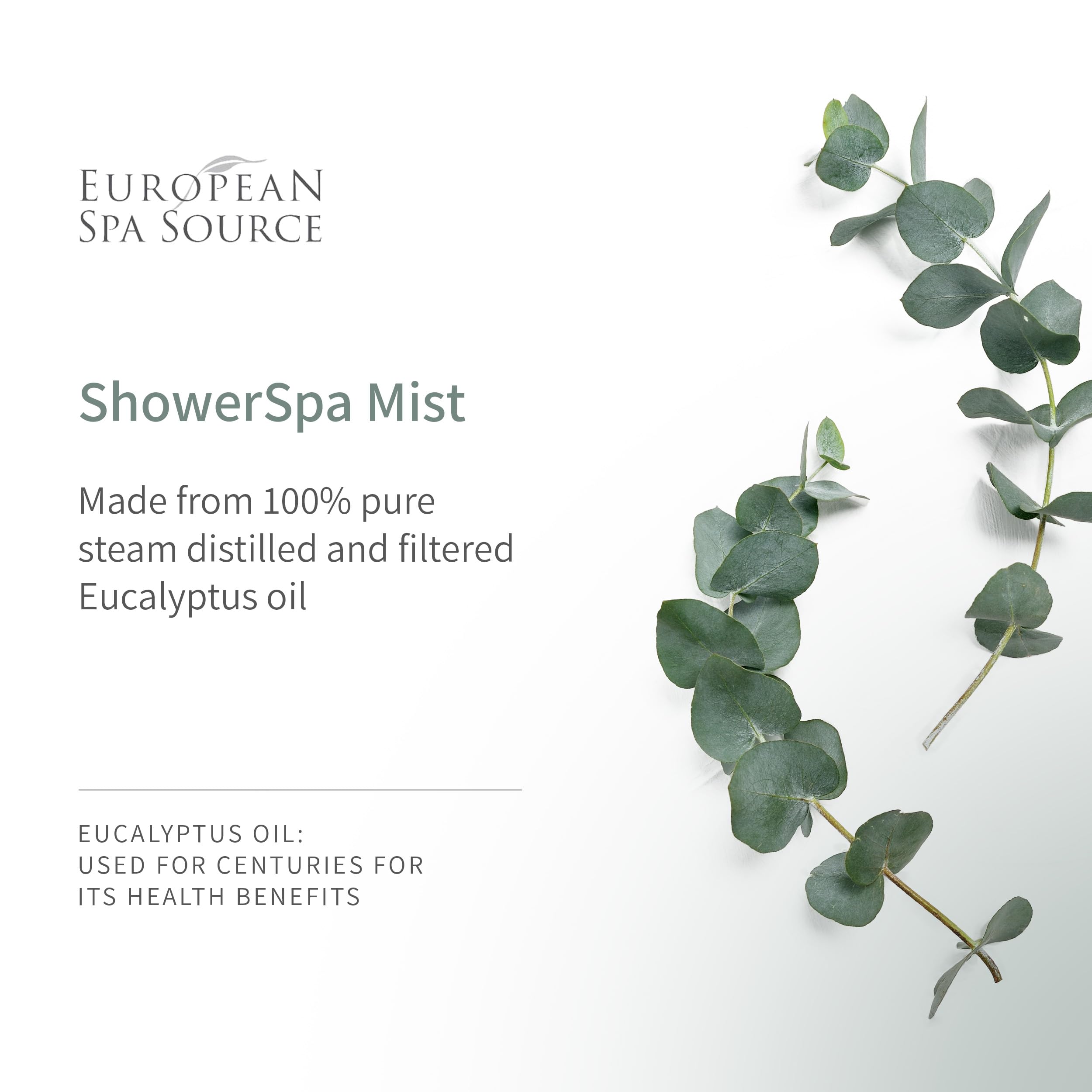 European Spa Source Brume douche spa eucalyptus inhalation rapide pour confort nasal.