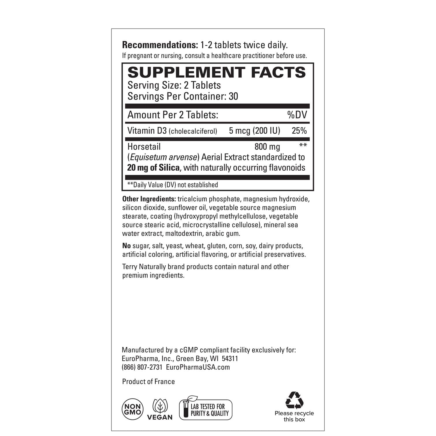 Bone-Sil EUROPHARMA, flacon 60 tablettes, prise pratique au quotidien