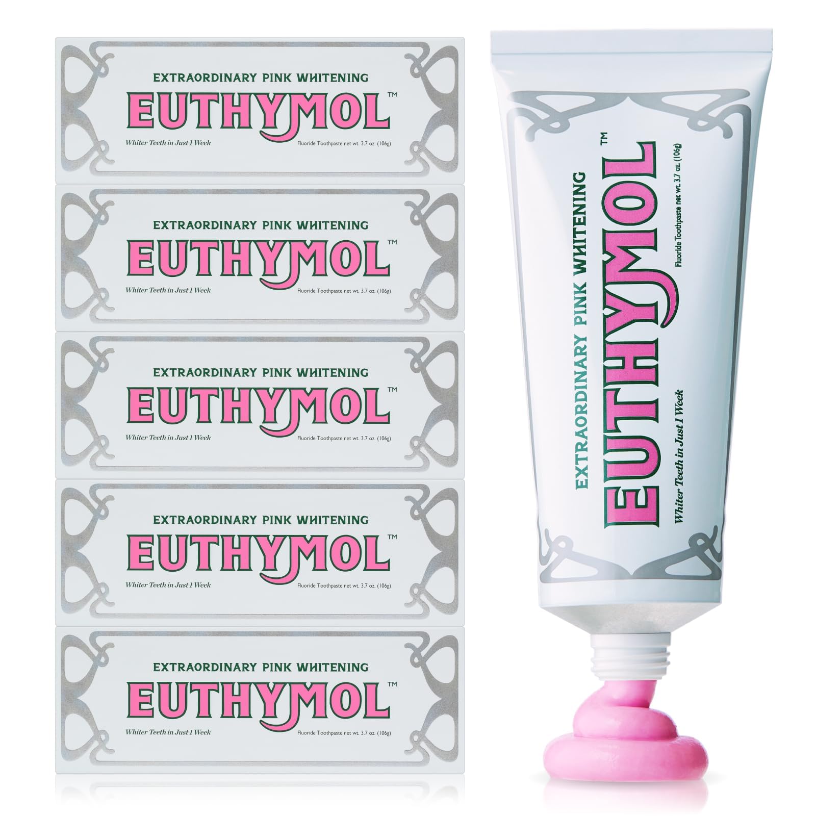 Dentifrice EUTHYMOL en tube aluminium, emballage recyclable et élégance durable.