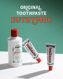 Emballage rose distinctif EUTHYMOL renforçant l’identité de marque et la reconnaissance.