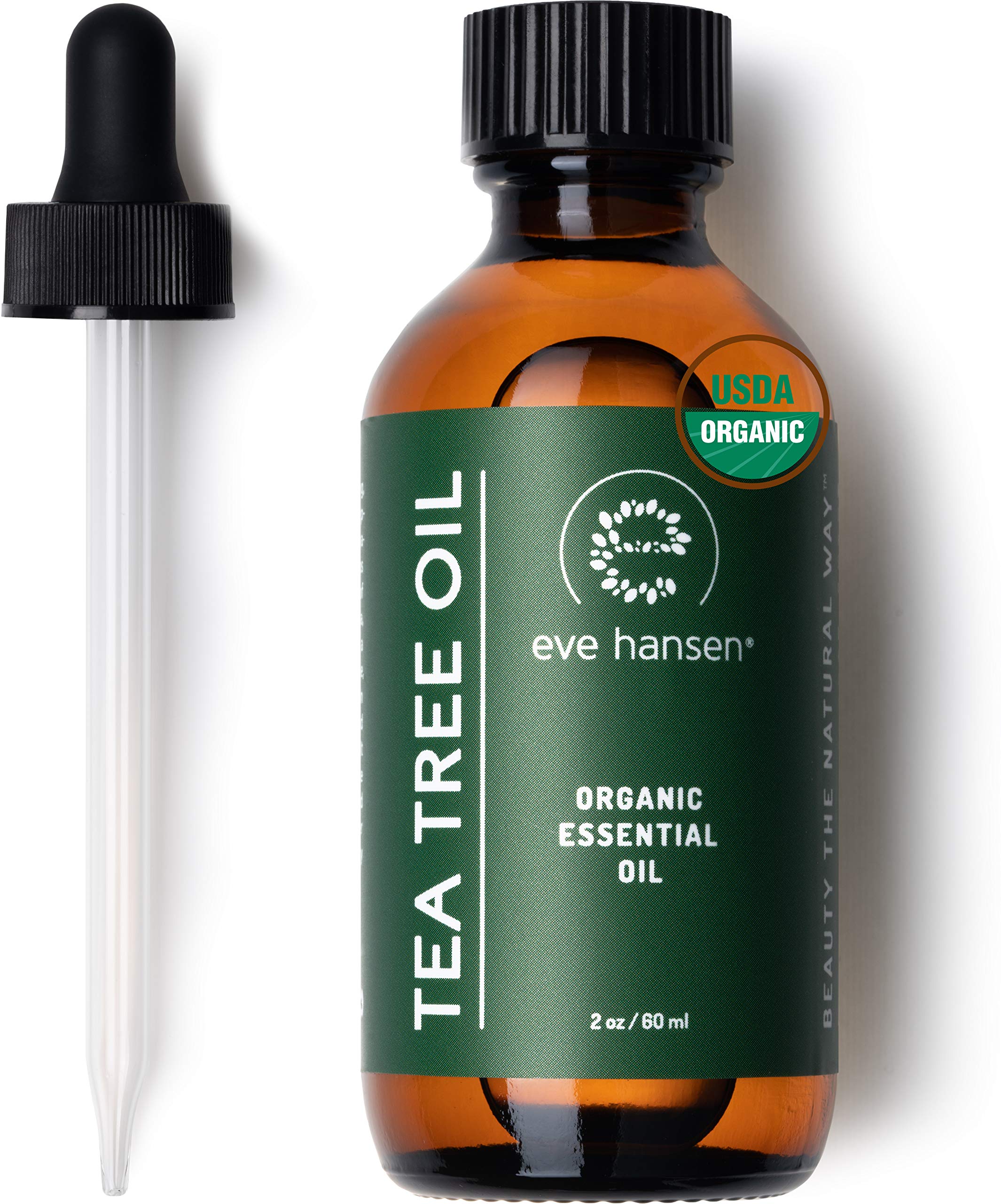 Huile Eve Hansen arbre-a-the, bouteille 2oz, purifiée pour peau et cuir chevelu.