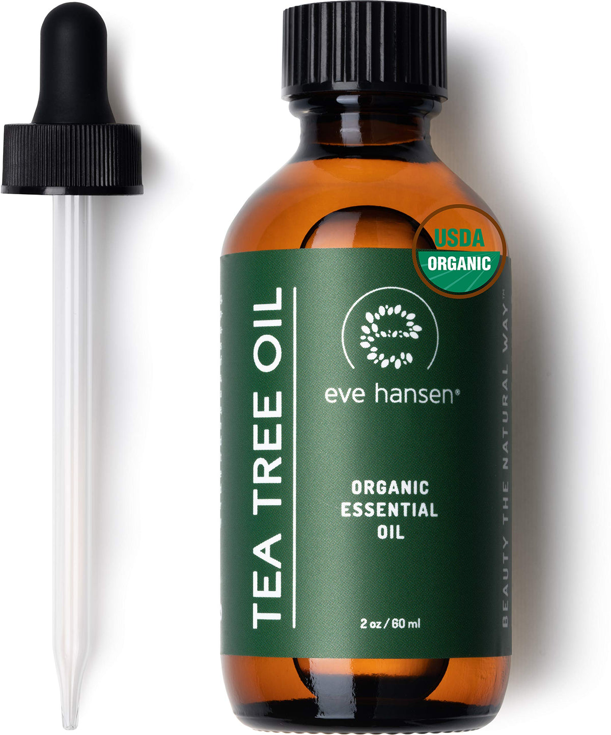 Huile Eve Hansen arbre-a-the, bouteille 2oz, purifiée pour peau et cuir chevelu.