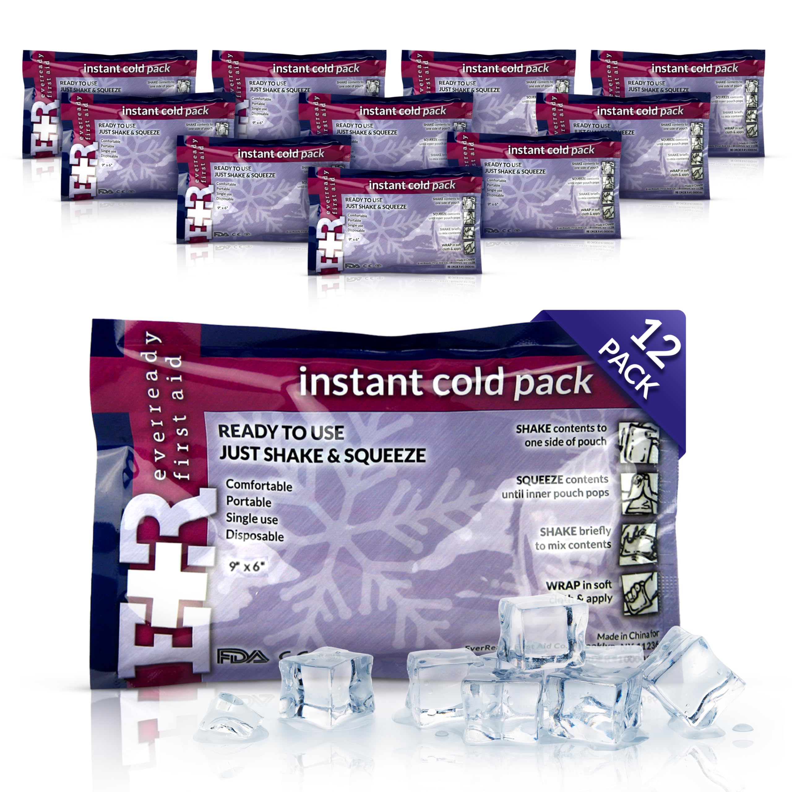 Ever Ready First Aid compress glace jetable, activation rapide pour soulager douleur et gonflement.