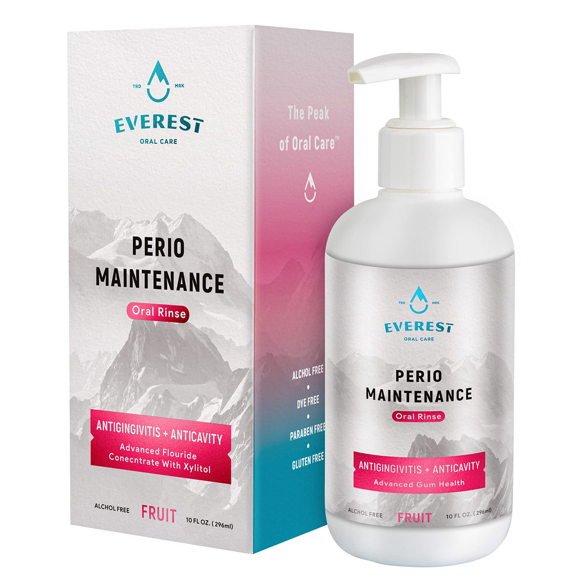 Everest Oral Care Perio Maintenance : bouteille versant pour rinçage frais et concentré.
