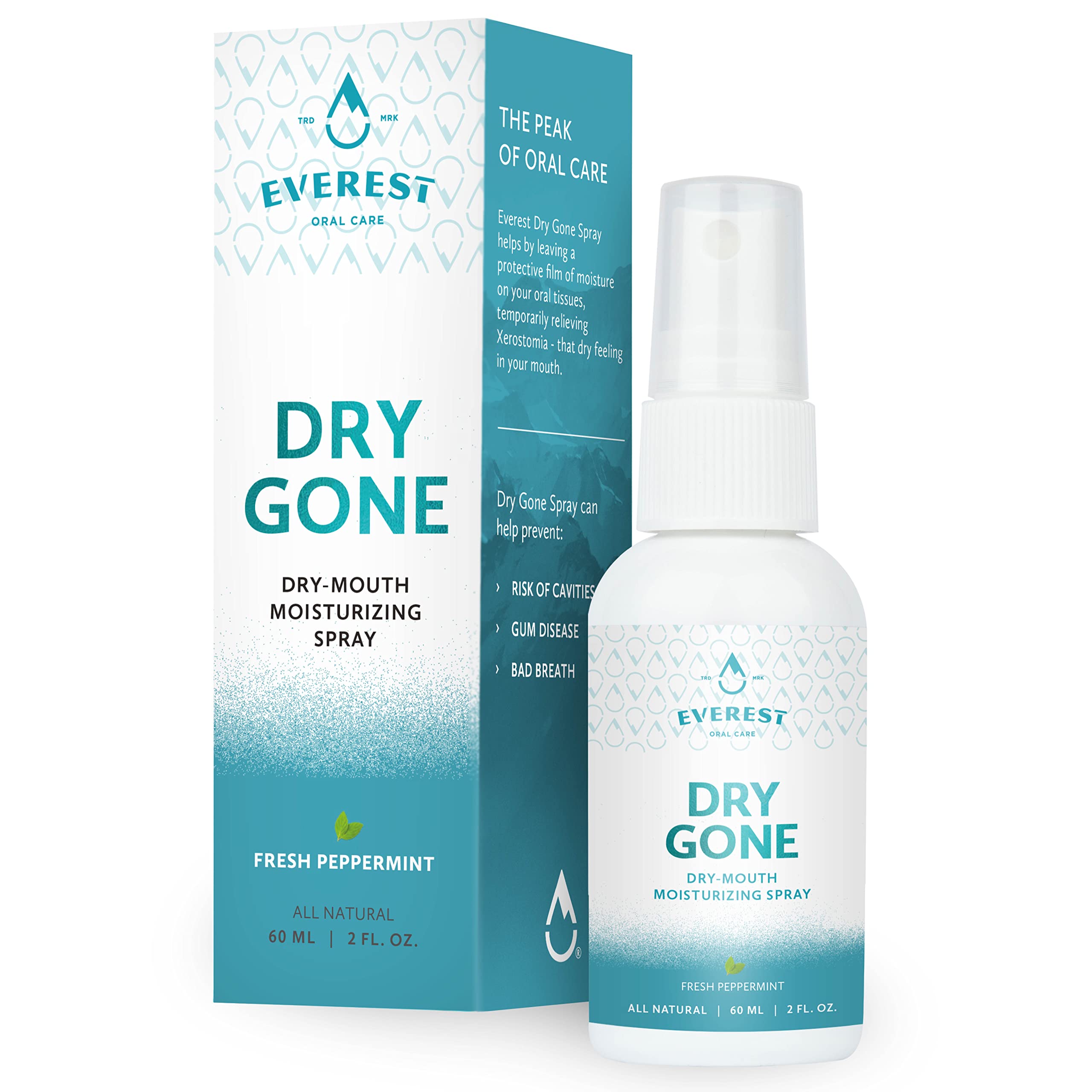 Everest Oral Care Spray : bouteille 2 oz prête à hydrater la bouche.