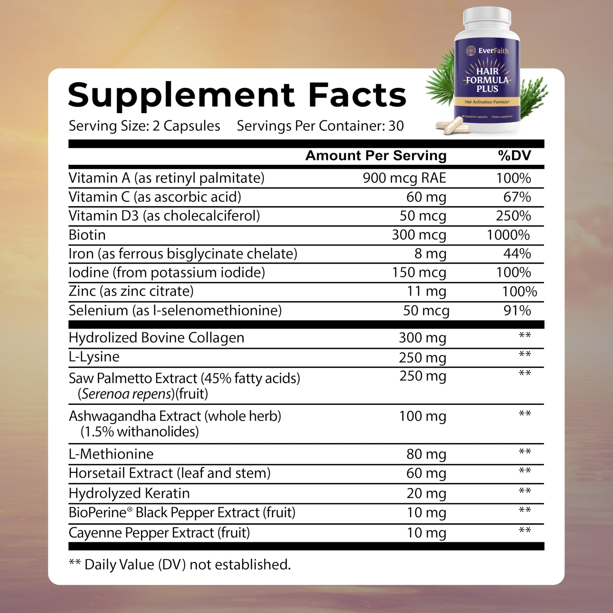 Everfaith Hair Formula Plus – Capsules visibles pour une prise simple et régulière.