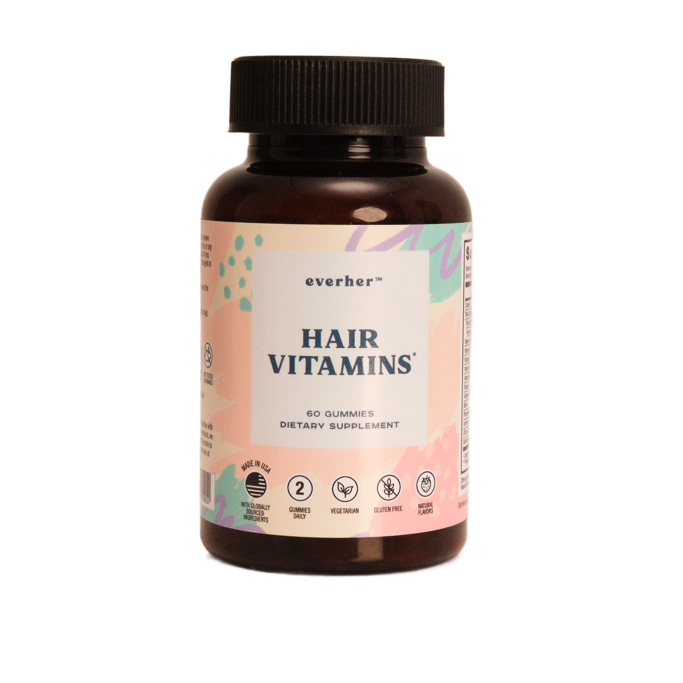 Everher cheveux biotine 5000mcg – gommes et bouteille, soutien croissance et solidité.