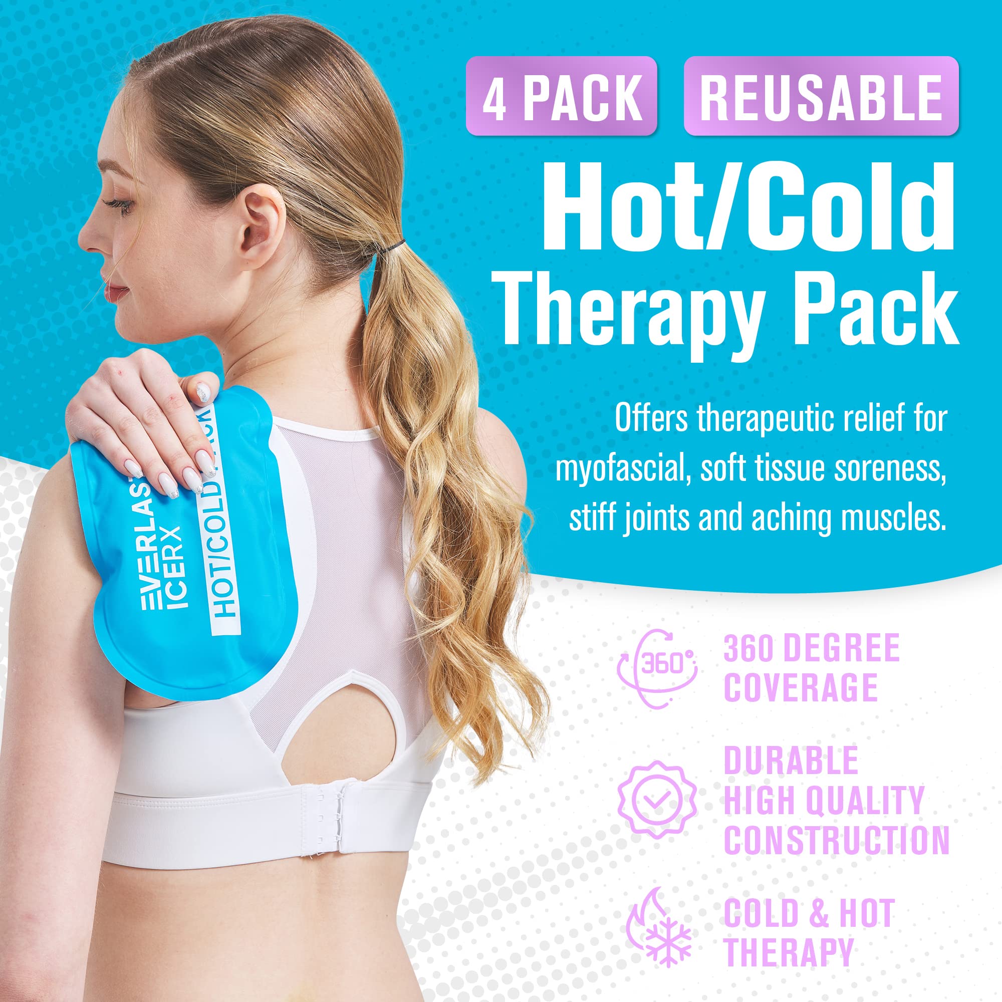 Everlasting Ice RX gel-pack-genou-ajuste, maintien sûr et ajustement personnalisé.