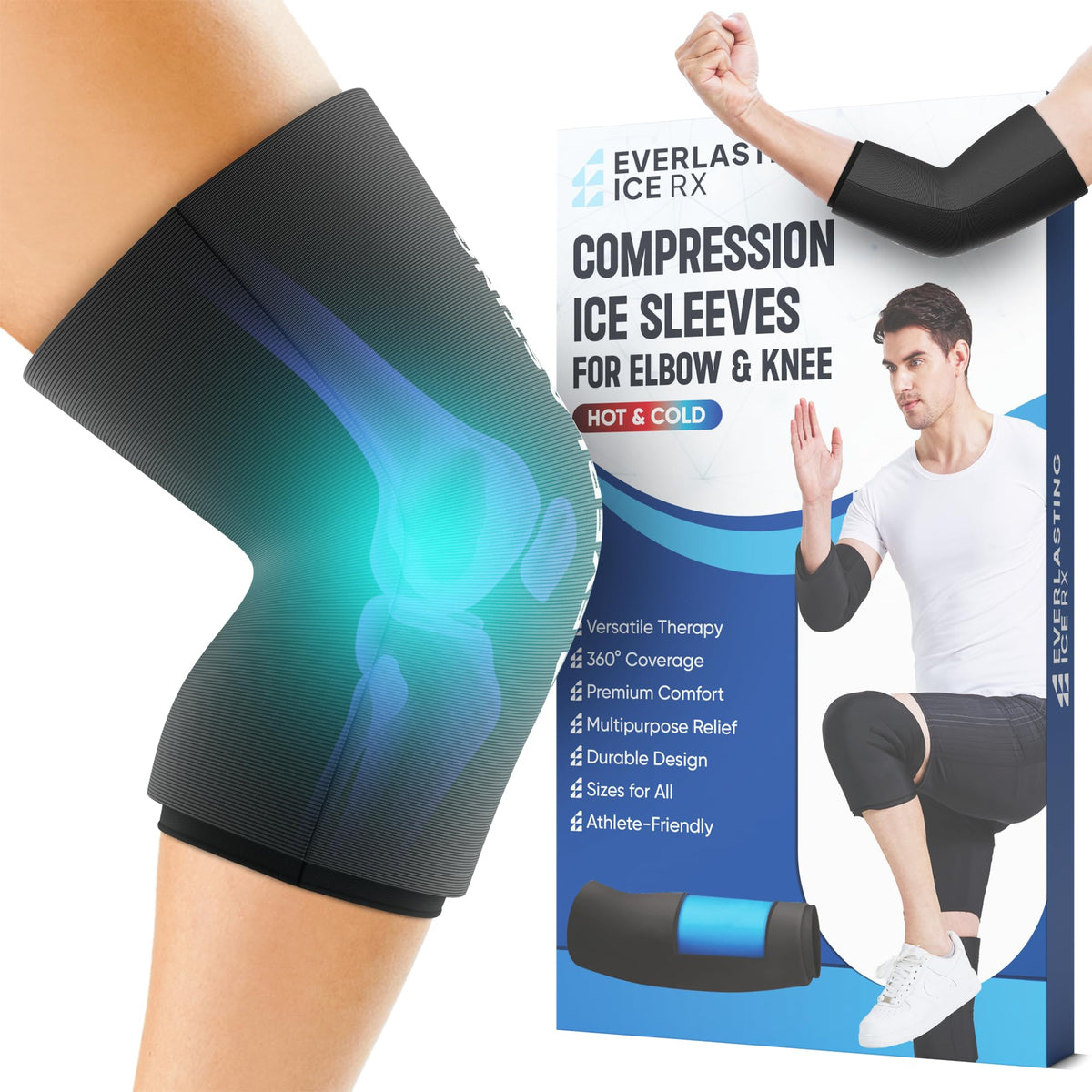 Everlasting Ice RX genou wrap 360°, couverture complète pour refroidissement ciblé.