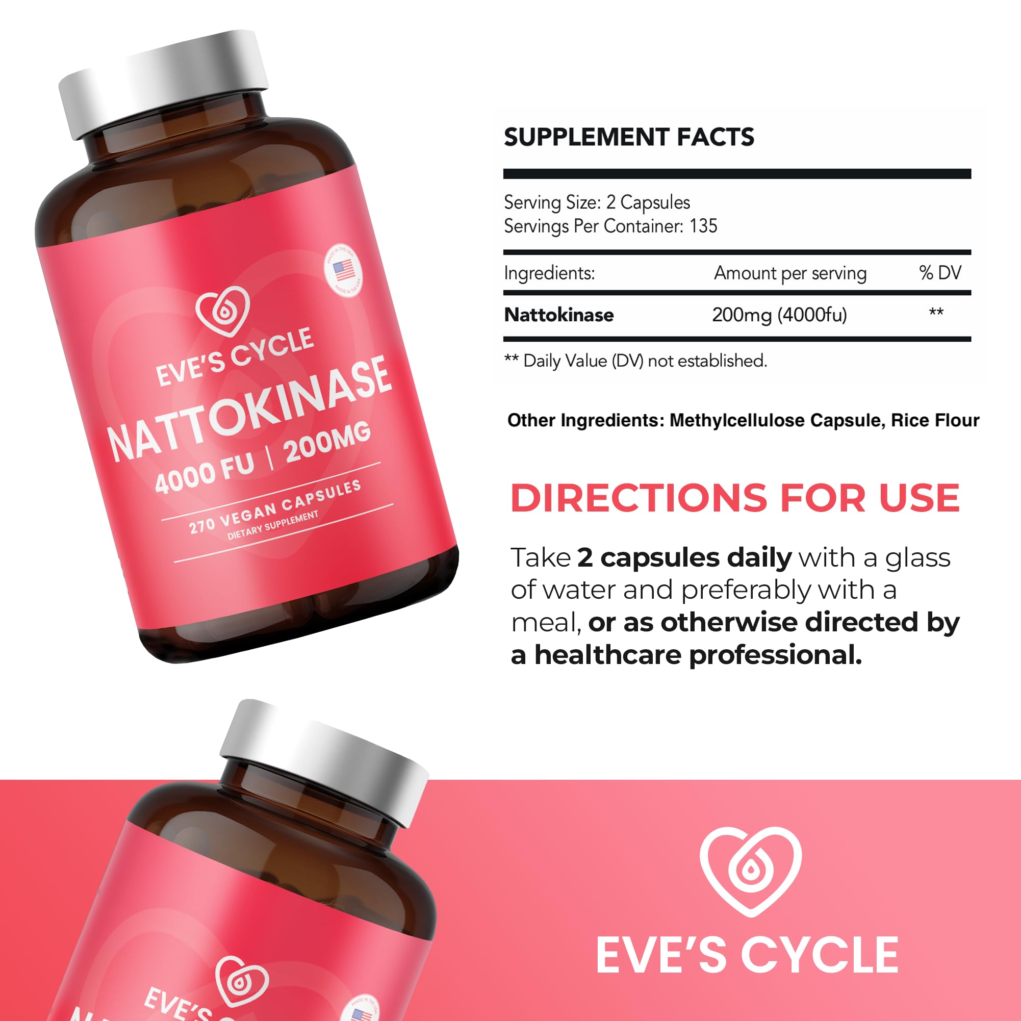 Eve's Cycle nattokinase - prise quotidienne près d'un verre d'eau.