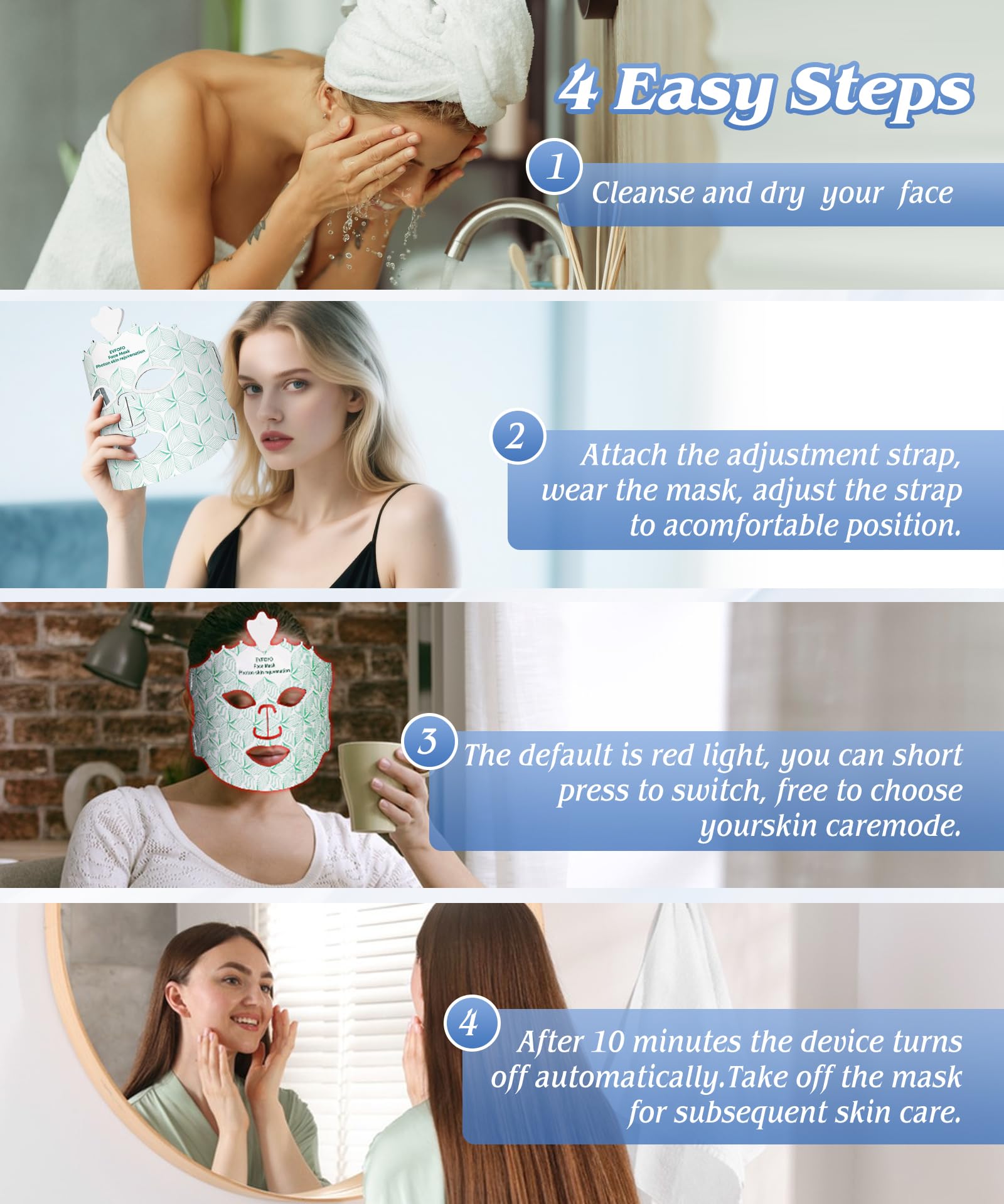 EVFOFO masque LED 7 couleurs – sans fil, utilisation facile au quotidien