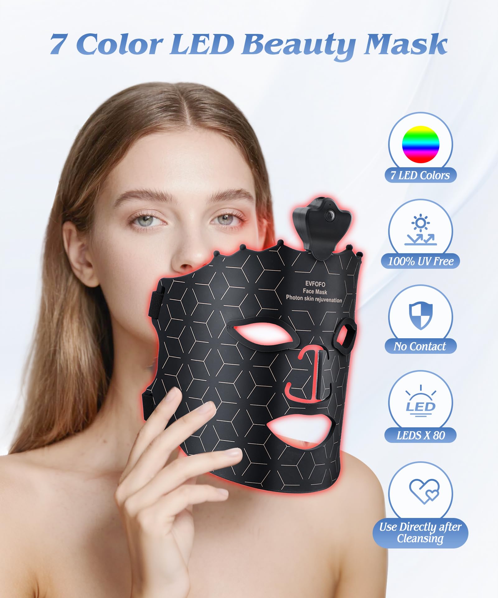 EVFOFO masque lumineux à 7 couleurs pour un teint lumineux et uniforme.