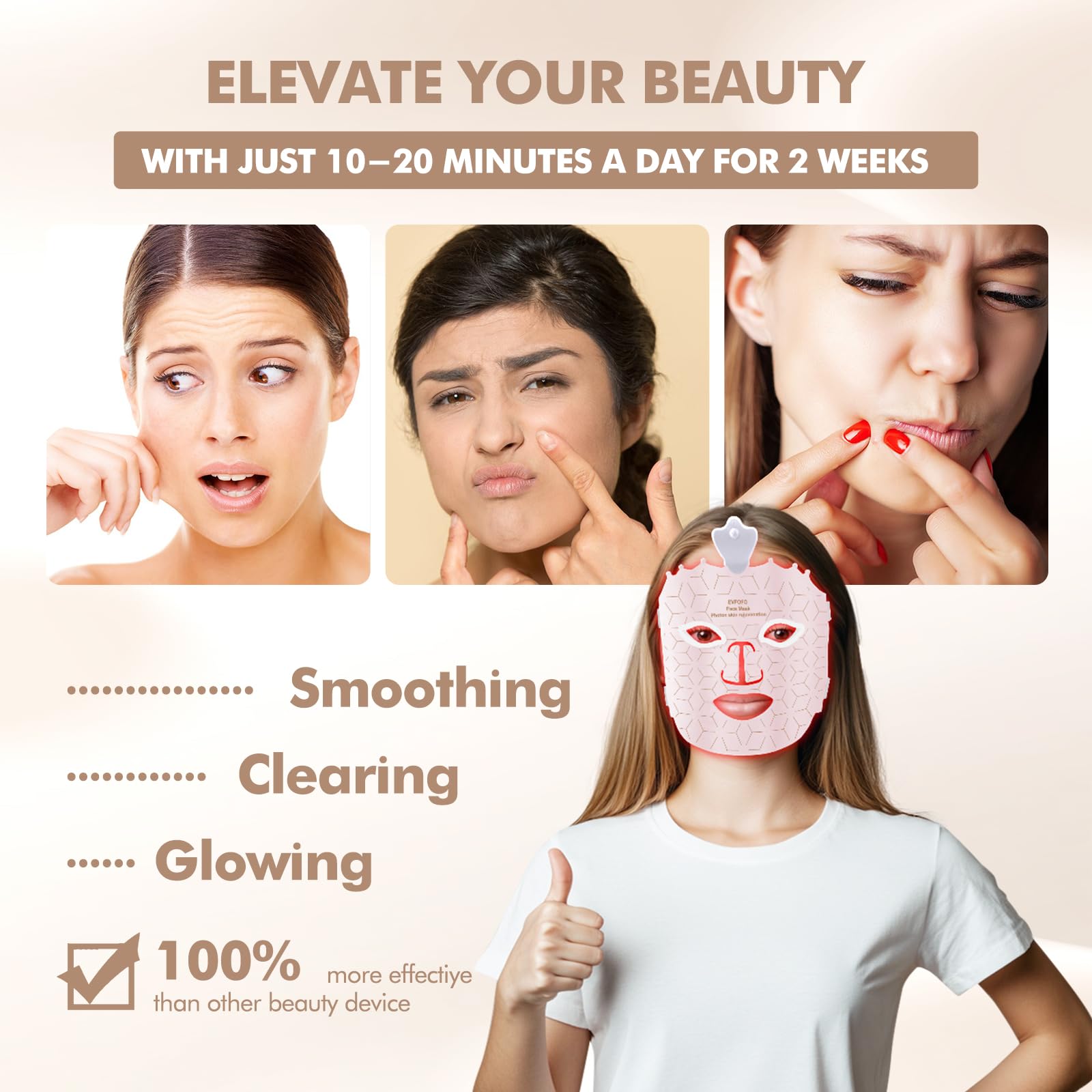 Masque EVFOFO Visage Batterie 2h pour sessions sans fil