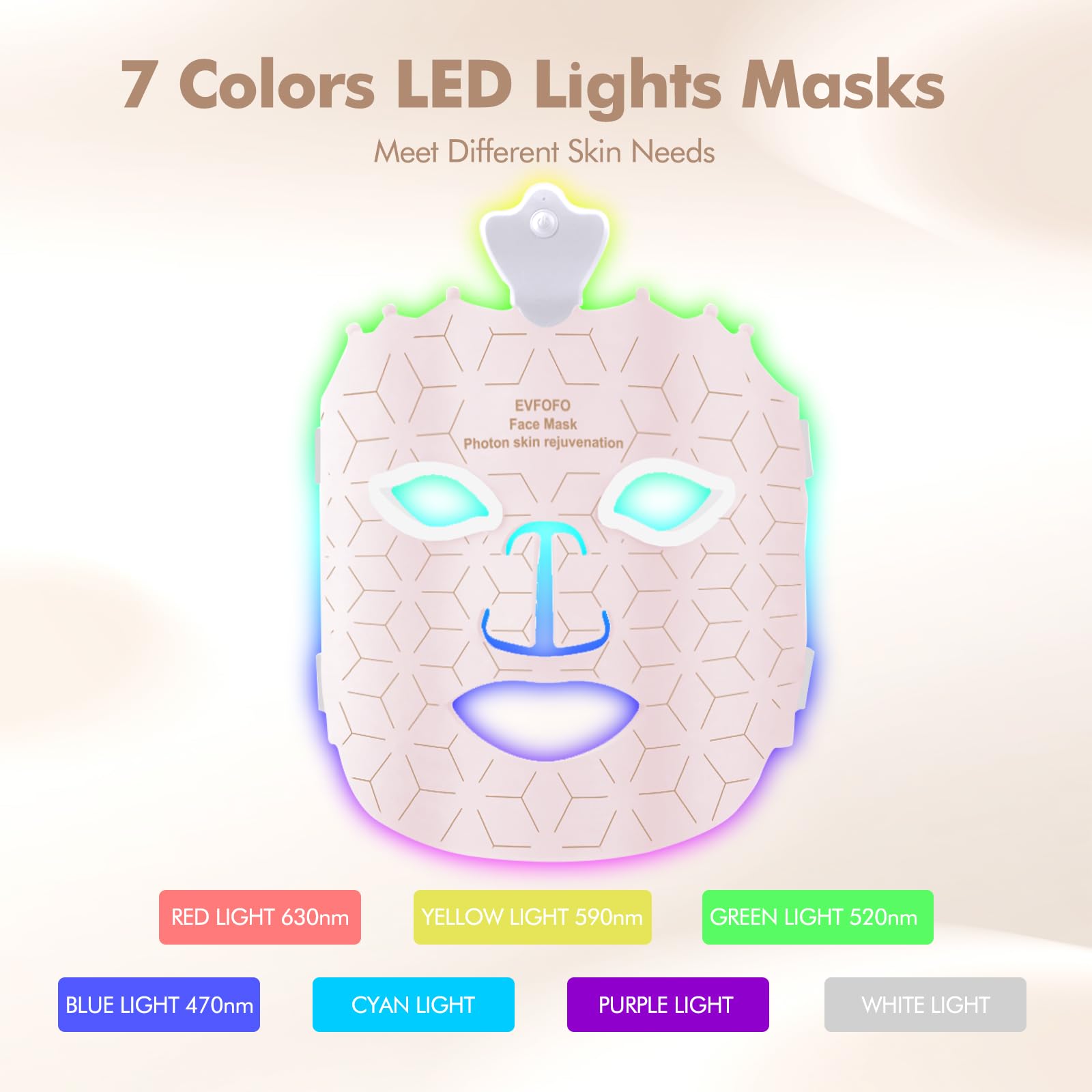 Masque EVFOFO Visage LED 7 couleurs pour routine soin personnalisée